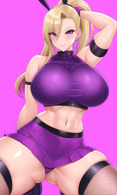 1girls ai_generated anything_diffusion clothing dezgo_ai female female_only fishnet_legwear huge_breasts ino_yamanaka naruto naruto_(series) skirt solo thick_thighs thighhighs