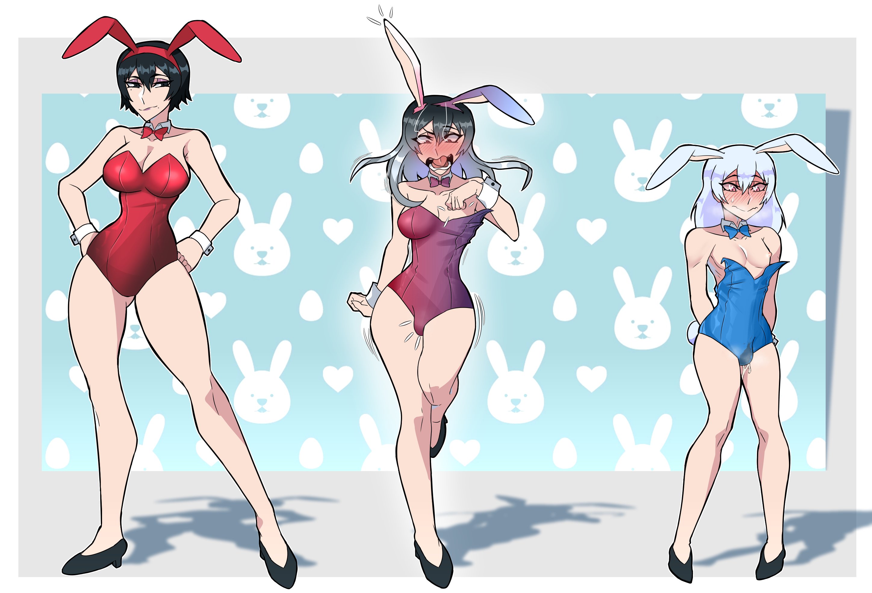 2023, bulge, bulge through clothing, bunnysuit, erasethismail, femboy, ftm transformation, gender transformation, male, original, original character, tagme, transformation, trap