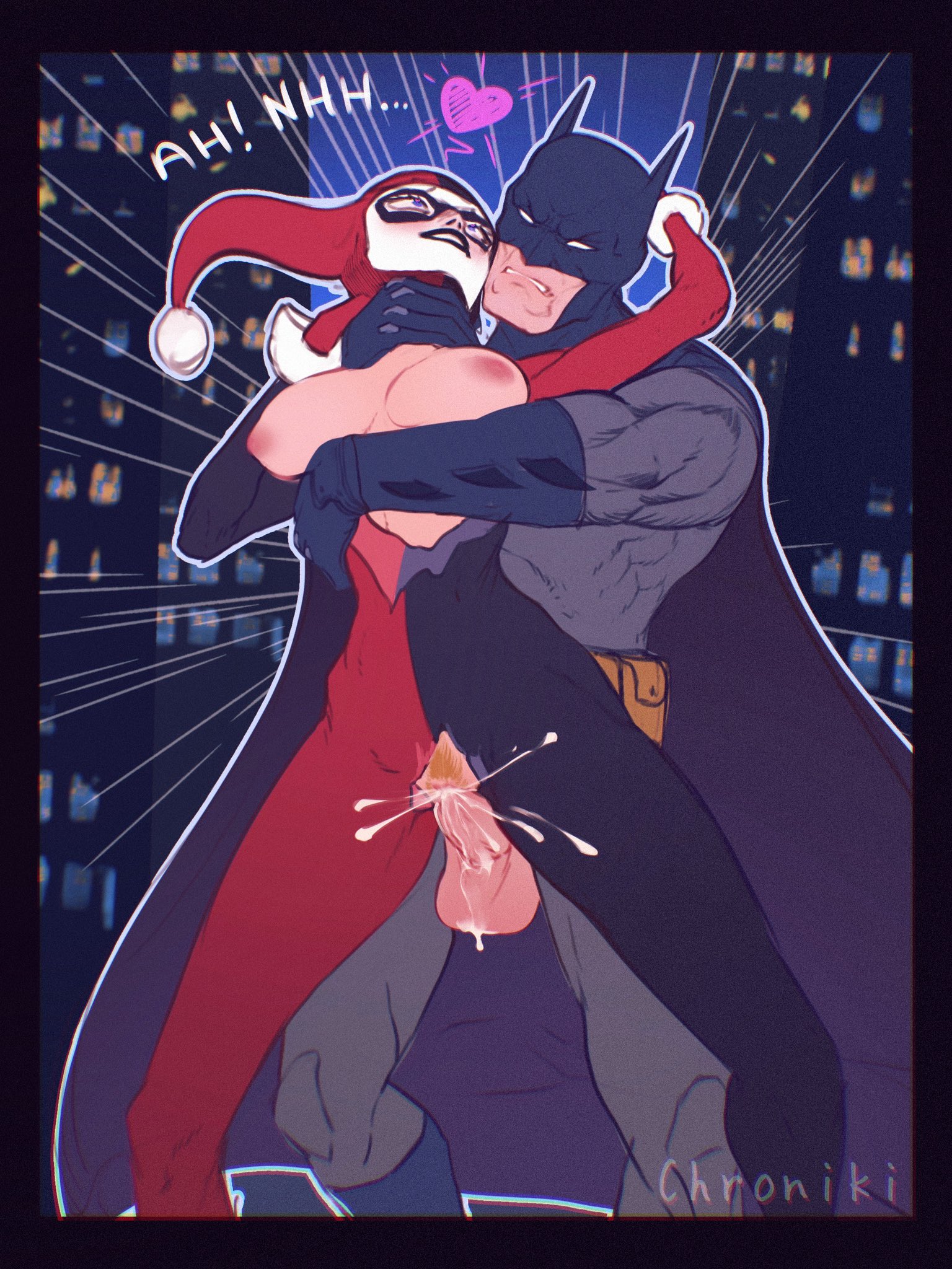 1boy, 1girls, 2d, arched back, areolae, artist signature, athletic, athletic female, balls, batman, batman (bruce wayne), batman (series), batquinn, big balls, big breasts, big penis, breasts, bruce wayne, chroniki, clothed, clothed sex, clothing, color, creampie, cum, cum in pussy, cum inside, cum leaking, cum splatter, cum string, dc, dc comics, digital media (artwork), enemies, enemies to lovers, enemies with benefits, female, fit, from behind, from behind position, happy, harley quinn, harley quinn (classic), heart, hero on villainess, hi res, hip bones, human, human penetrated, human penetrating, intraspecies, light skin, light-skinned female, light-skinned male, looking pleasured, male, mask, moaning, narrowed eyes, open mouth, penetration, penis, pubic hair, pussy, rough sex, sex, skinny, small waist, smile, spread legs, straight, tight pussy, torn clothes, vaginal penetration