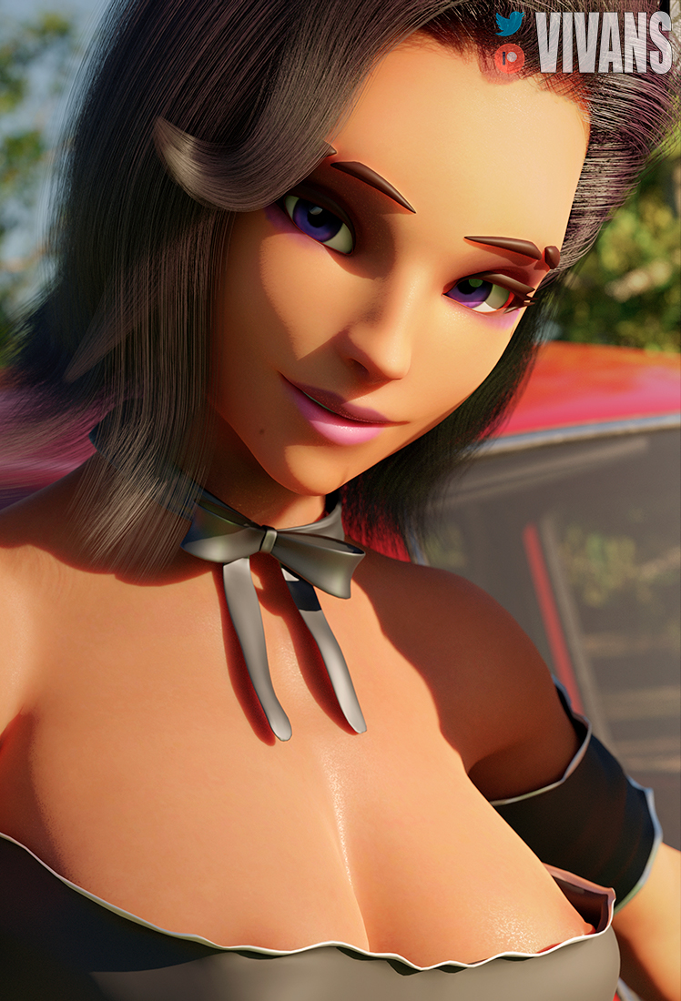 3d alternate_costume alternate_hairstyle blender blizzard_entertainment breasts breasts female female_only latina looking_at_viewer maid maid_uniform mexican nipples nipples_visible_through_clothing overwatch purple_eyes purple_hair seductive seductive_smile selfie smile sombra tanned_female vivans