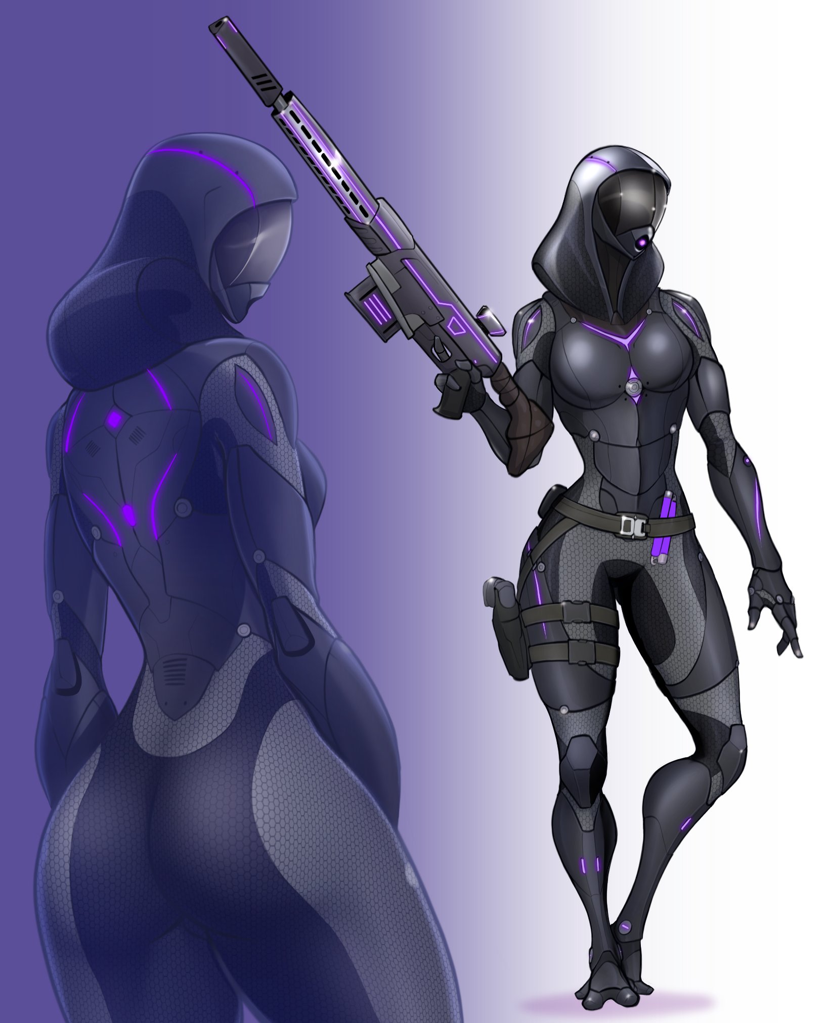 1girls, 2d, bodysuit, call of duty, crossover, female, female focus, female only, gun, mask, masked female, mass effect, quarian, spacemaxmarine, spread legs, standing, tagme, tali'zorah nar rayya