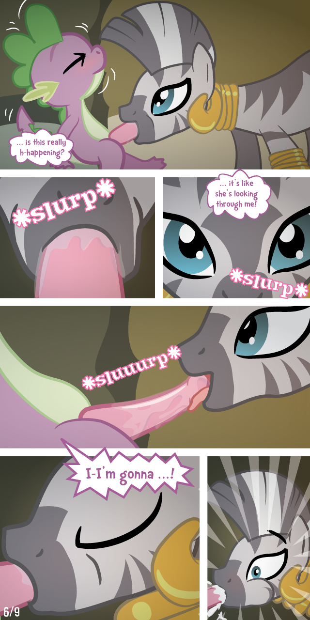 comic cum cum_in_mouth cum_in_throat deepthroat dragon ear_piercing earring english_text equine female friendship_is_magic horse interspecies male mohawk my_little_pony oral page_6 piercing spike_(mlp) straight_hair syoee_b zebra zecora_(mlp)