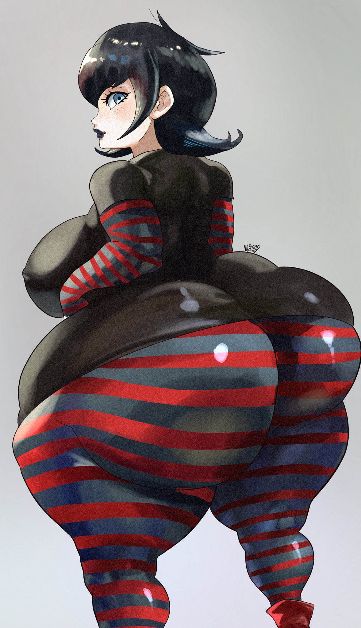 1girls, ass, ass focus, back view, big ass, big breasts, big butt, black hair, blue eyes, breasts, bubble ass, bubble butt, fat ass, fat butt, female, female focus, female only, grey background, hotel transylvania, huge ass, huge butt, mavis dracula, noblood, overweight, ryandomonica, short hair, source request, thick ass, thick thighs, thighs, year request