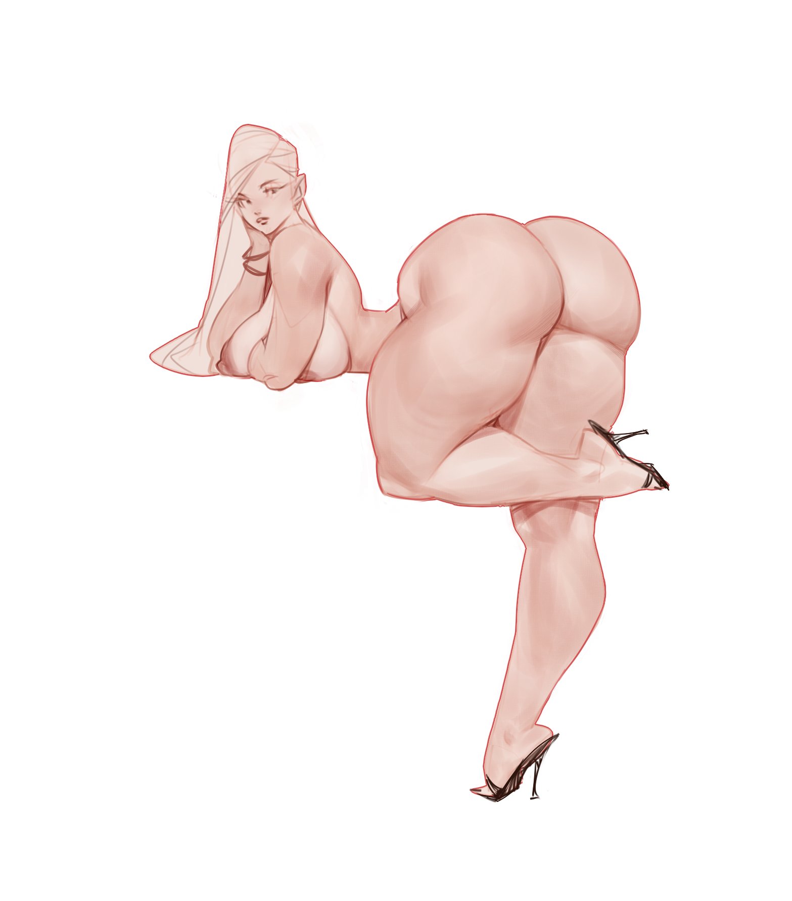 1girls, ass, big breasts, blonde hair, breasts, brown nipples, female, female only, high heels, high heels only, huge ass, inputwo, naked footwear, naked heels, nude, nude female, original character