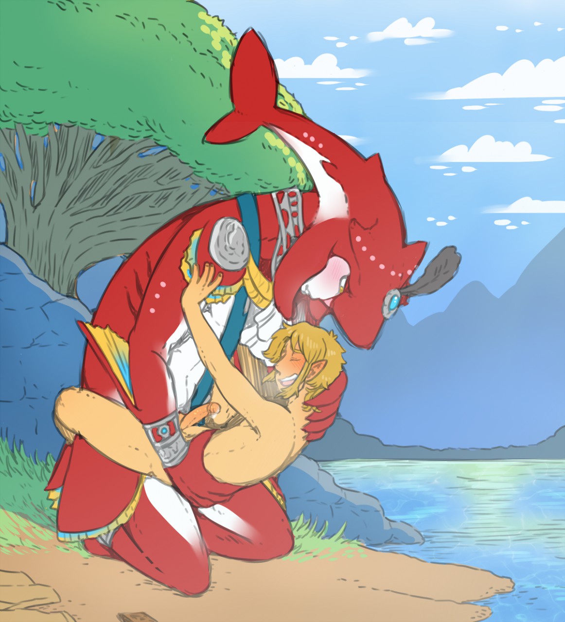 2boys balls breath_of_the_wild cum cum_drip cum_dripping darkchibishadow diphallia diphallism duo duo_focus gay gay_anal gay_domination gay_sex link link_(breath_of_the_wild) male_focus multi_penis nsfw penis prince_sidon sidon_(zelda) the_legend_of_zelda yaoi