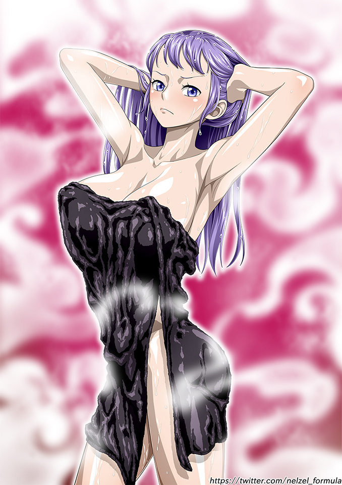 big_breasts blush breasts carina_(one_piece) female female_only nel-zel_formula one_piece one_piece_film_gold purple_hair shower towel