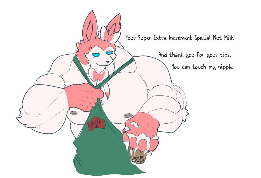 apron bara coffee furry game_freak generation_6_pokemon iced_latte_with_breast_milk male_only muscular muscular_male nintendo nipples pokemon pokemon_(species) semen sylveon