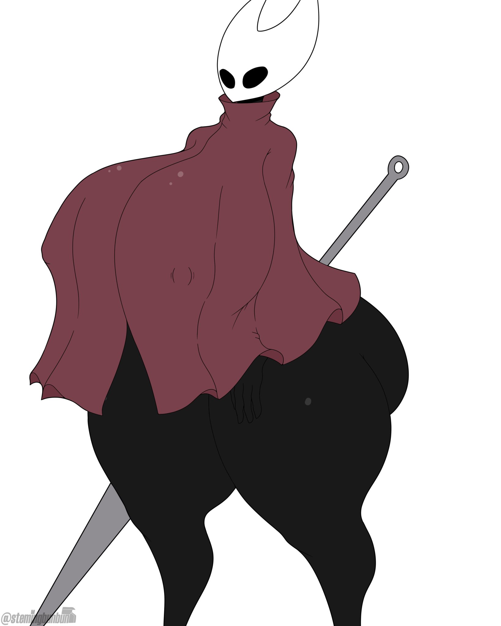 ass, big ass, big breasts, bottomless, breasts, breasts bigger than head, clothed, eyebrowless, female, female only, hollow knight, hornet (hollow knight), solid eyes, stemingbunbun, topwear, voluptuous