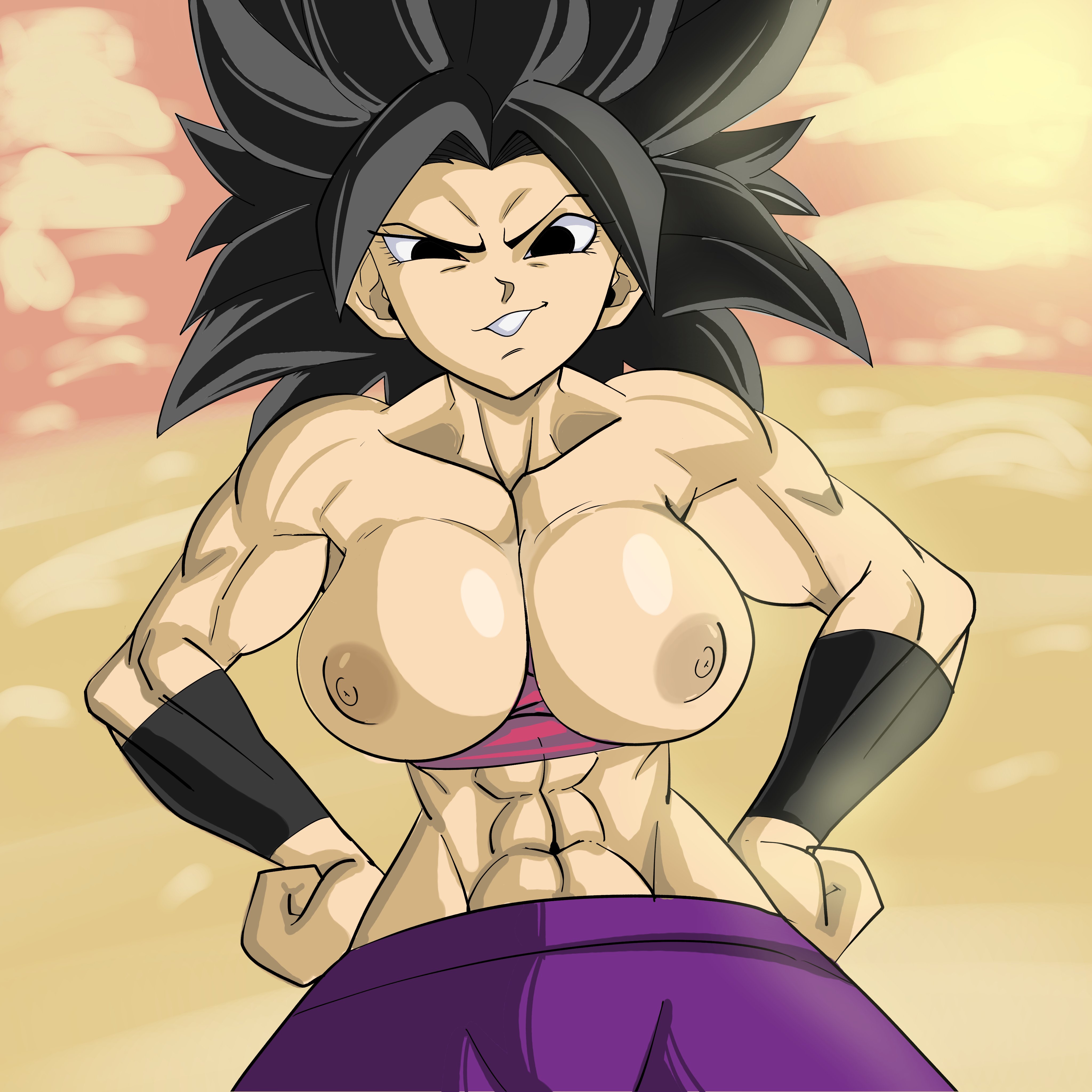1girls, abs, alternate breast size, breasts, caulifla, dragon ball, female, female only, muscular, muscular female, pseudocel, solo, tagme
