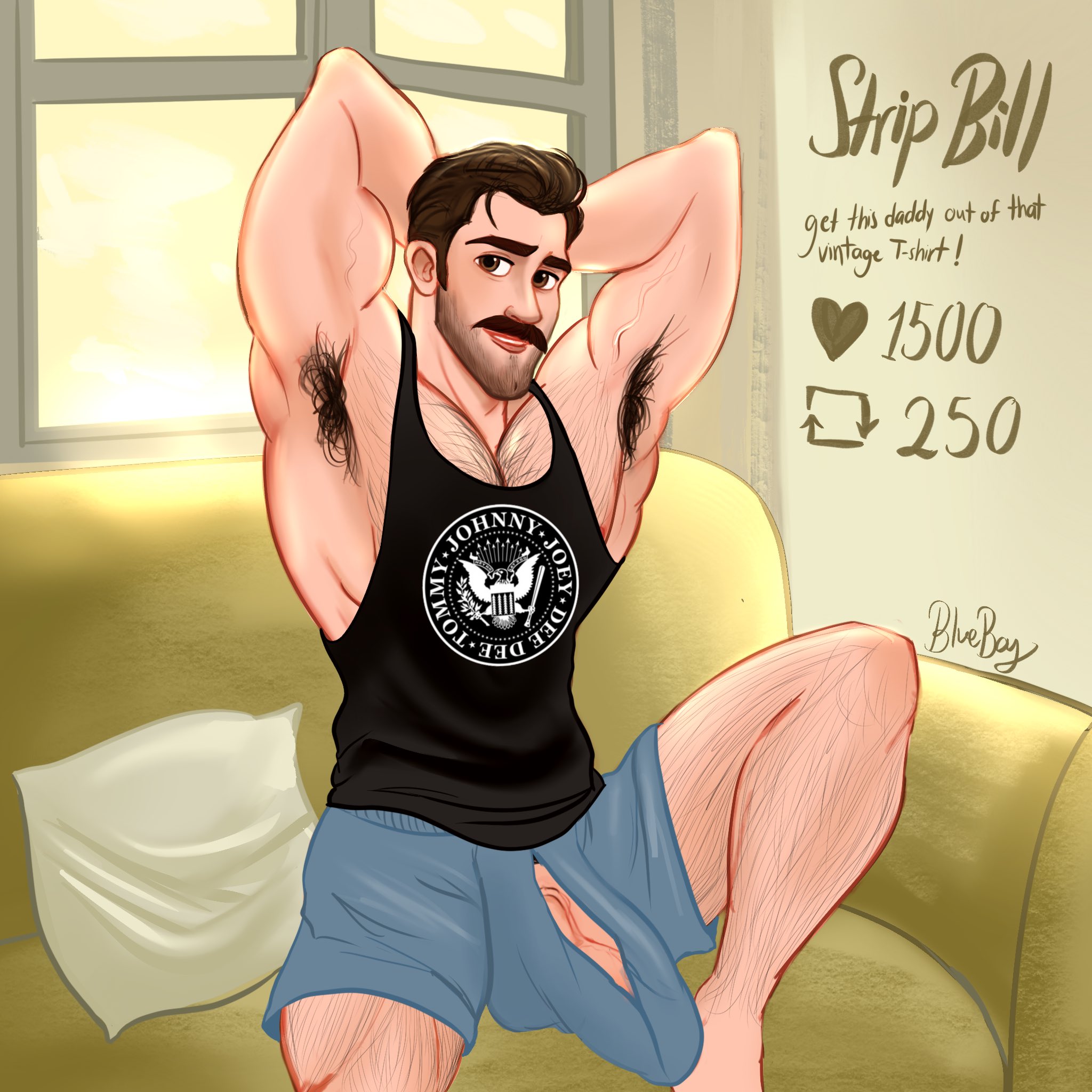 1boy, armpit hair, armpits, arms behind head, biceps, big bulge, bill andersen, blueboybara, boner, bulge, caucasian, caucasian male, clothed, daddy, dilf, disney, english text, erection, erection under underwear, huge bulge, inside out, looking at viewer, male, male only, muscles, muscular, muscular male, penis, penis peek, pixar, sitting, solo, solo male, strip game, underwear, veiny penis
