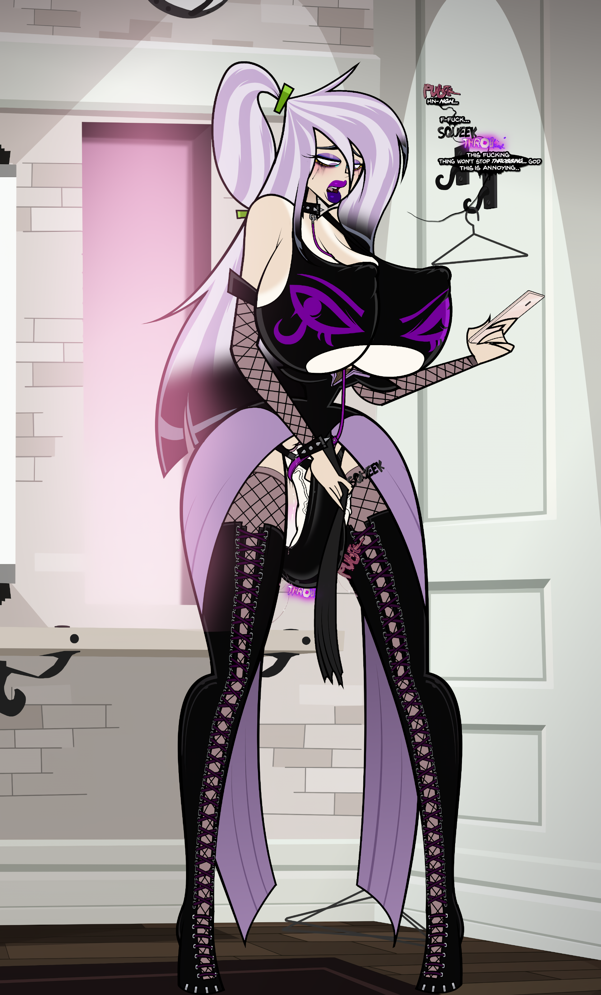 1futa, absurd res, balls, bimbo, bimbo futa, bimbofication, breasts, clothed, clothing, corruption, danny phantom, dialogue, english text, erect nipples under clothes, erection under clothes, fishnets, futa only, futanari, goth, horny, huge breasts, intersex, issue 69, large balls, large testicles, long hair, mostly clothed, nickelodeon, pale skin, penis, puffy nipples, pussy, sam manson, solo, standing, testicles, text, throbbing, underboob, vaginal penetration, veiny penis, wide hips