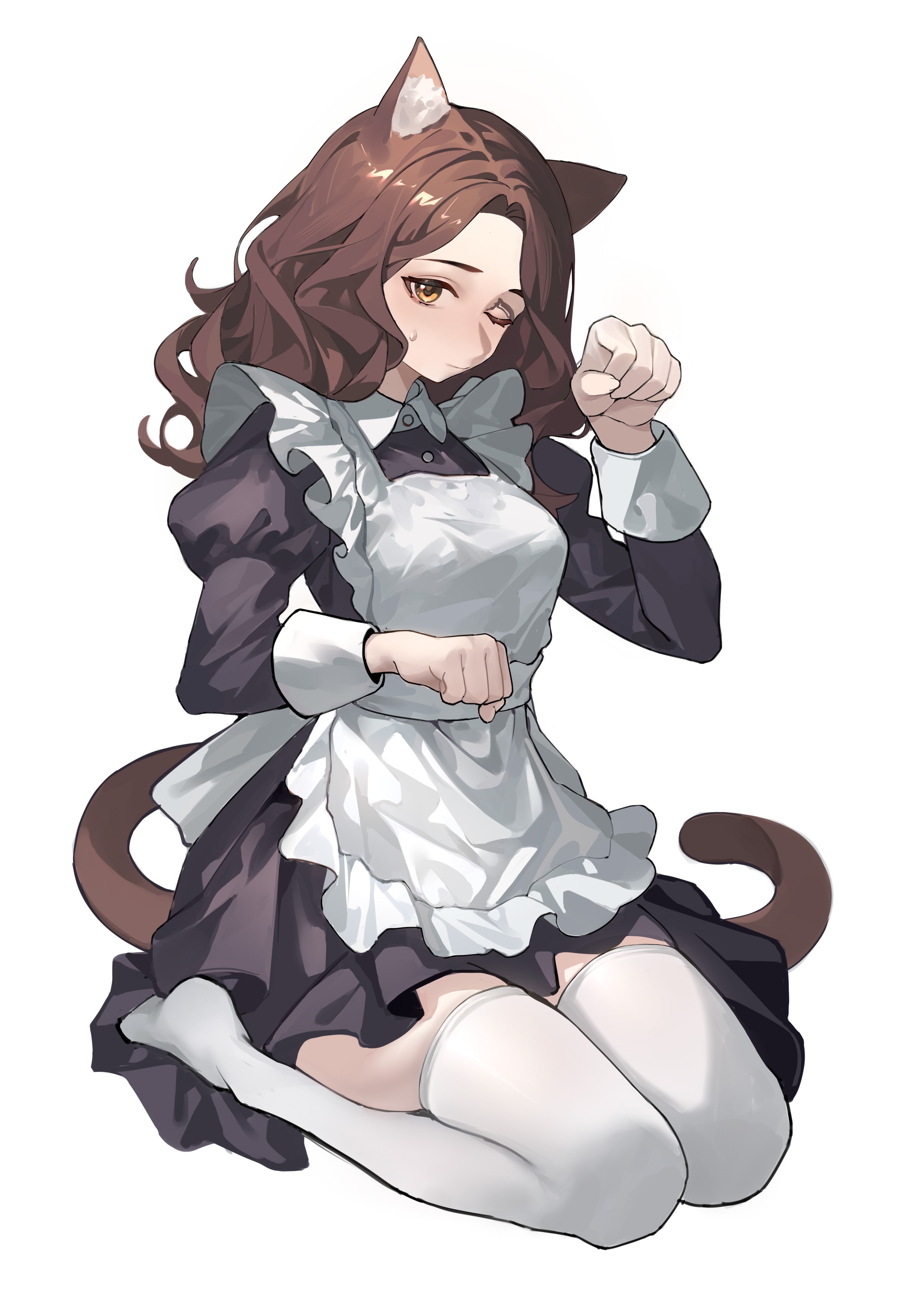 1girls, cat ears, cat tail, cute, elden ring, female, female only, fromsoftware, fully clothed, haoshiliu58582, maid, maid headdress, maid uniform, melina (elden ring), socks, solo, stockings, thigh socks, thighhighs, white socks, zettai ryouiki