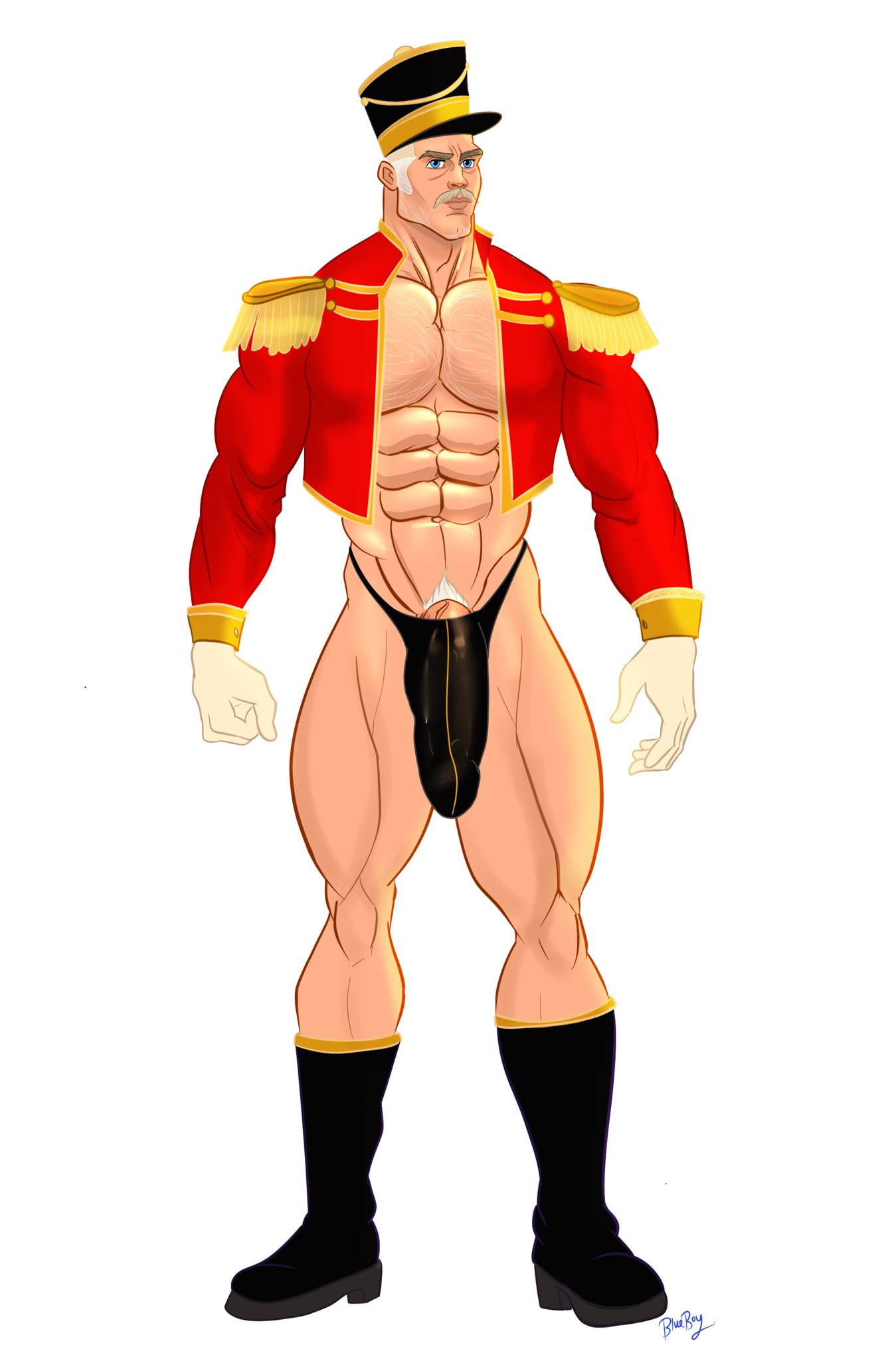 1boy abs bara biceps big_bulge big_chest big_pecs blueboybara bulge bulging_biceps caucasian caucasian_male christmas huge_bulge huge_chest huge_pecs male male_only muscles muscular muscular_male nutcracker open_coat pecs sergei_the_nutcracker smooth_chest smooth_skin solo solo_male the_nutcracker thick_thighs thong twitter_user_oc underwear