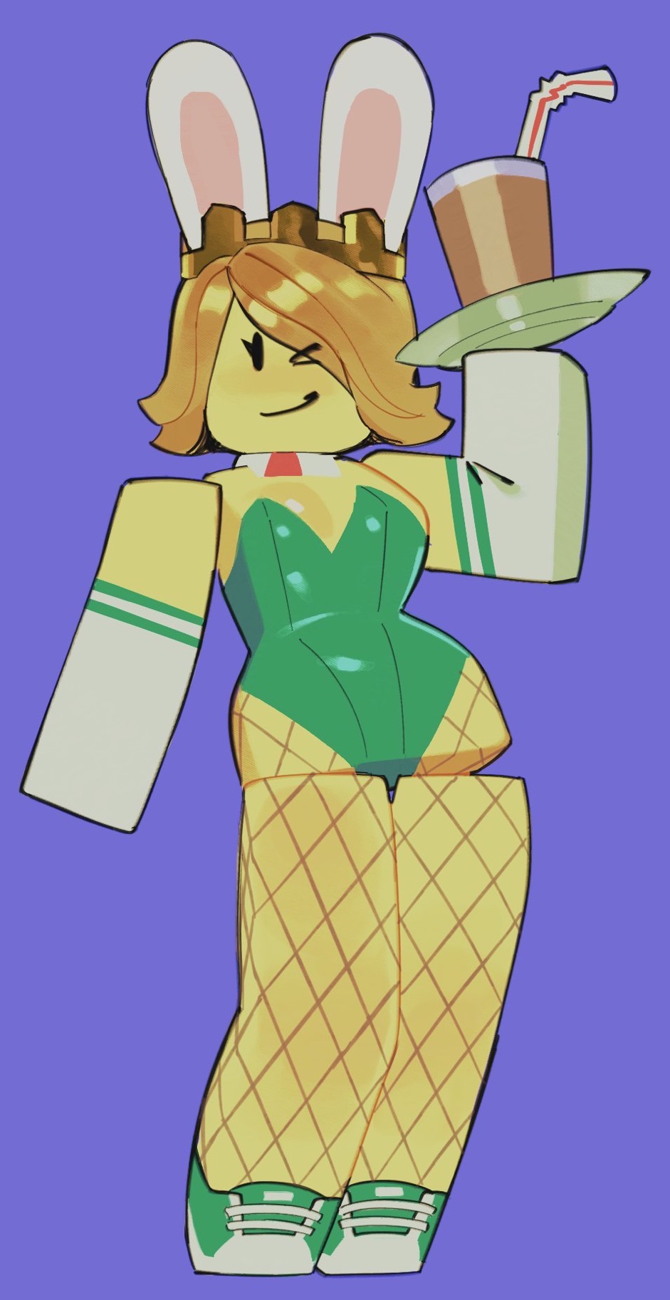 1girls, blocky body, bunnysuit, female, gloves, pantyhose, rabbit ears, roblox, robloxian, sneakers, tagme, wamudraws