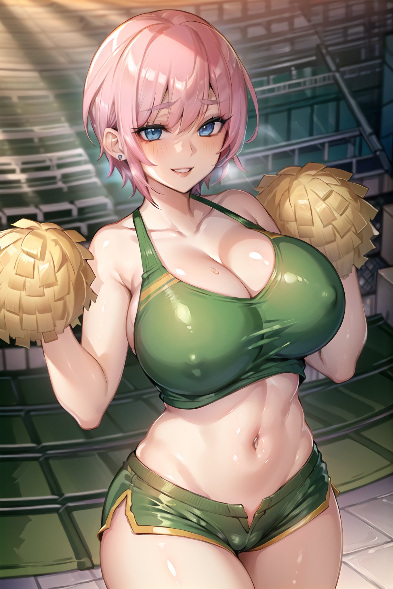 1girls, ai generated, breasts, cheerleader, curvy female, curvy figure, female, female focus, female only, go-toubun no hanayome, huge breasts, looking at viewer, nakano ichika, short hair, stable diffusion, voluptuous female