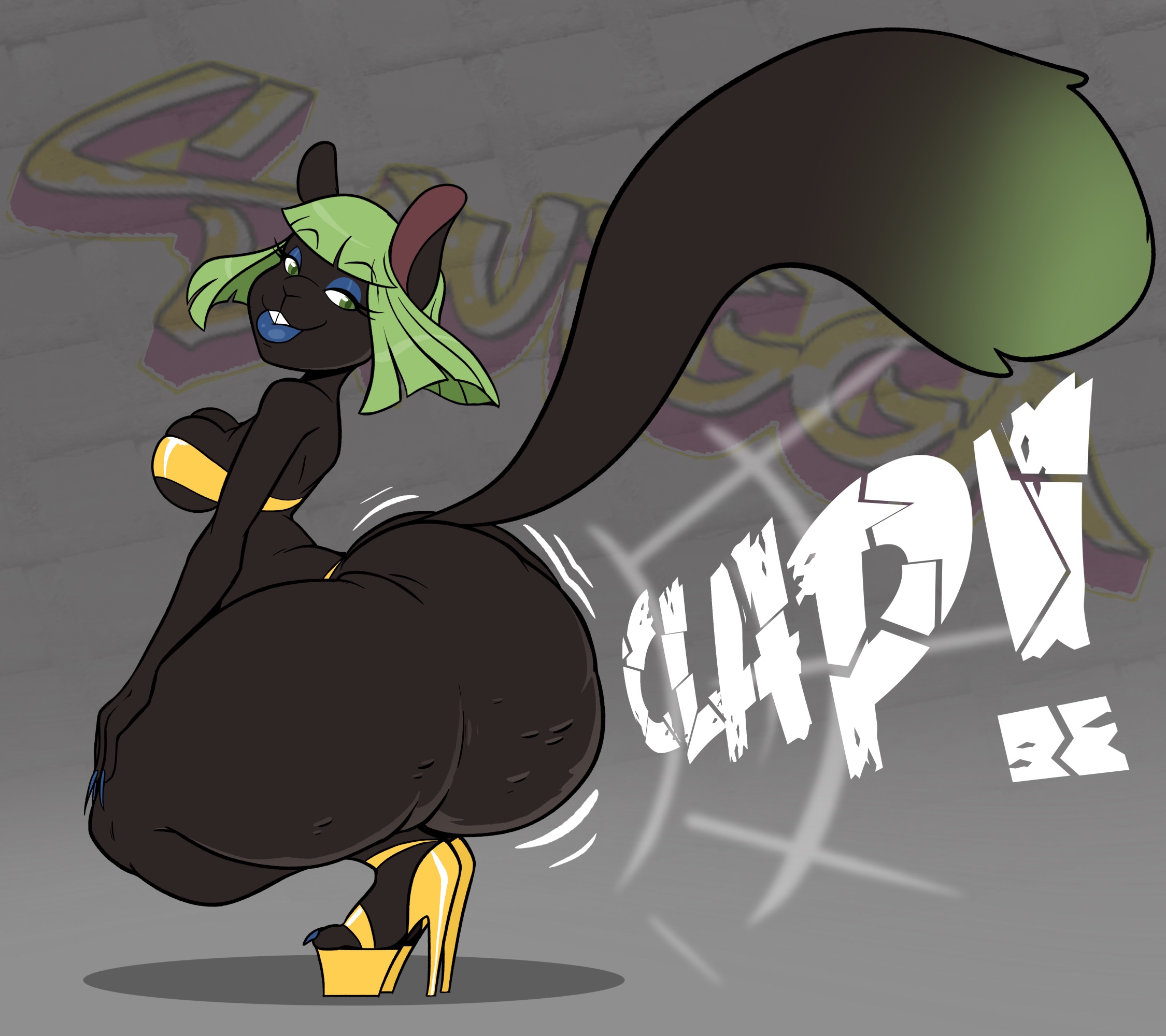 1girls, anthro, ass, ass clapping, big ass, bottom heavy, bra, bubble ass, bubble butt, clapping cheeks, crouching, dark skin, dark-skinned female, fat ass, female, female only, heels, huge ass, large ass, panties, pyredaemos, regret everything, shoes, solo, squatting, squigga, squirrel, thick ass, thick thighs, twerking, wide hips