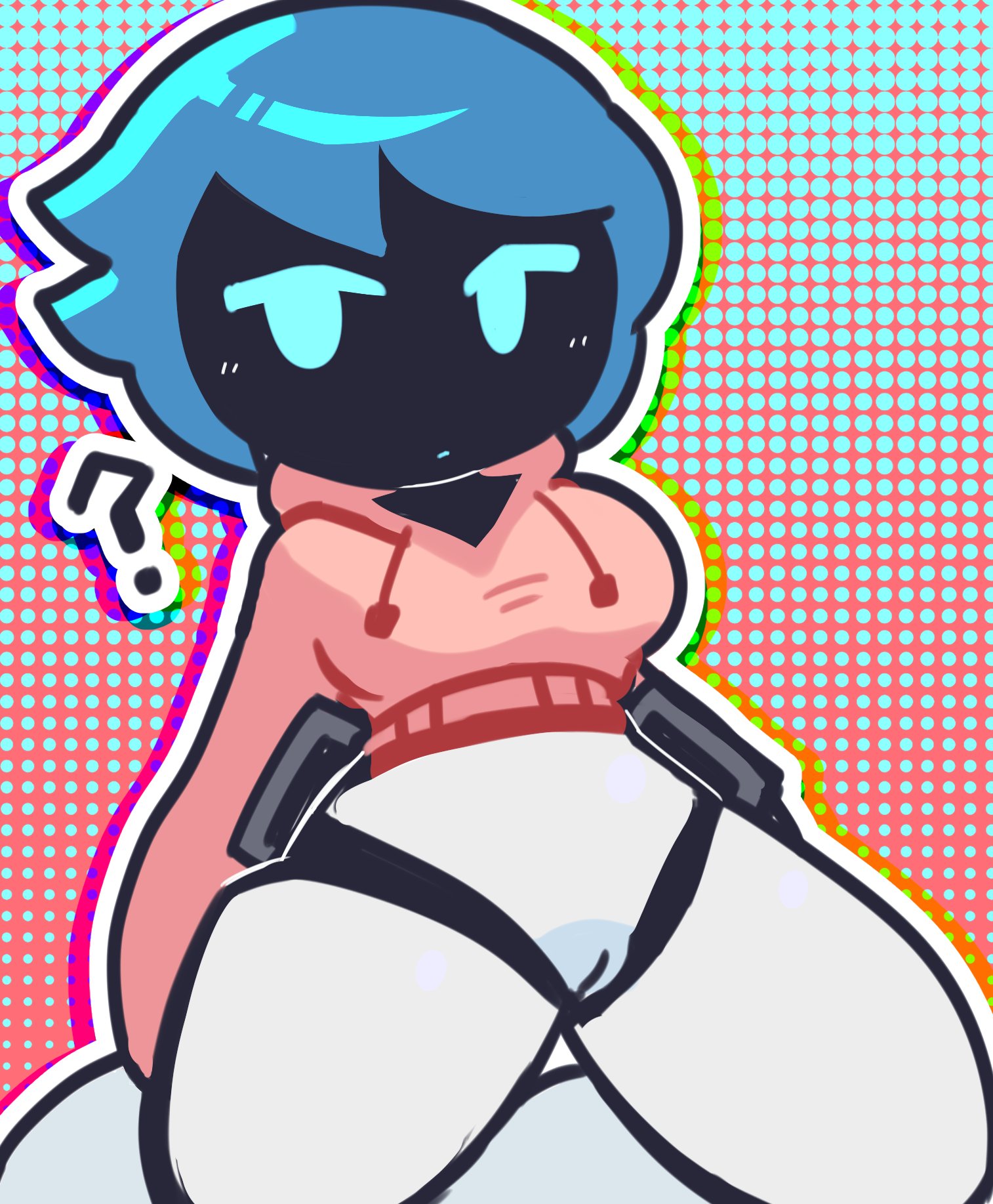 ? blue_eyes blue_hair bottomless clothing crop_top cyan_eyes hoodie hoodie_only kneeling lav_(nekuzx) legs_apart looking_at_viewer nekuzx partially_clothed pussy robot robot_girl short_hair sleepysous