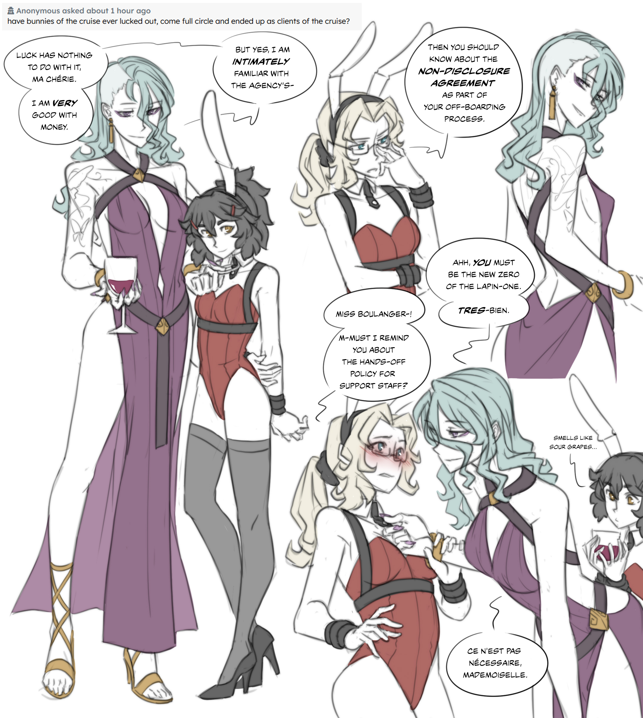 3girls, bunny costume, bunny girl, cleavage, felisamos, female, female only, multiple females, multiple girls
