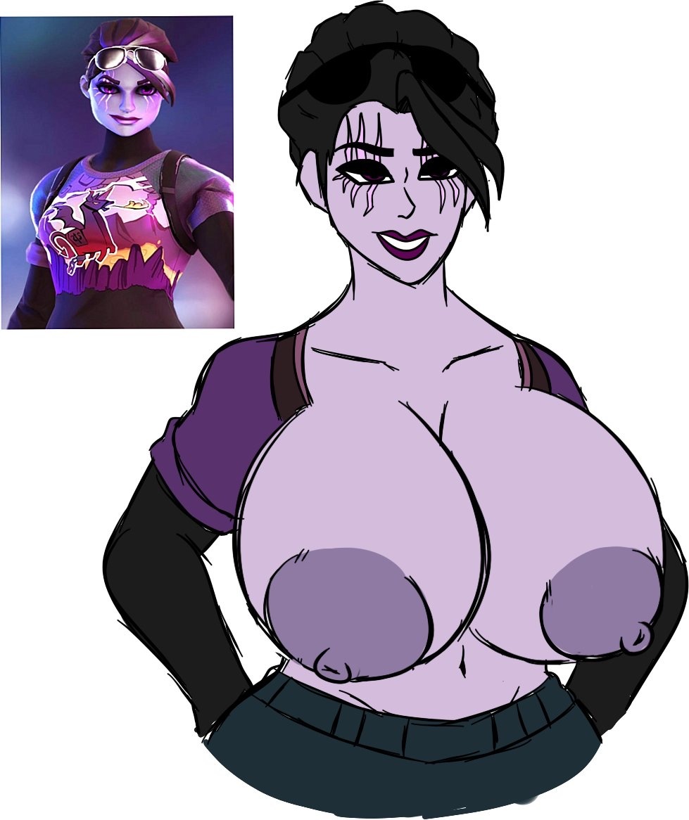 bedroom_eyes big_breasts clothed clothing dark_bomber domelynonix exposed_breasts fortnite fortnite:_battle_royale sunglasses_on_head thedomely