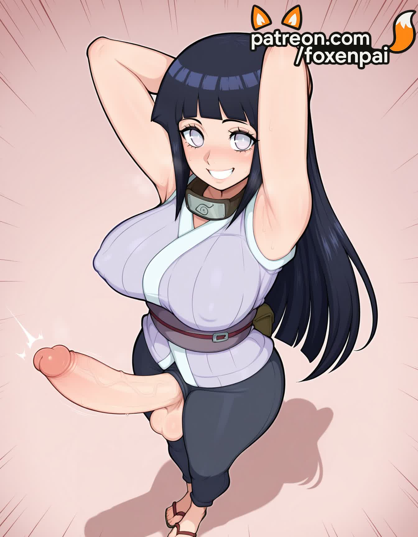 1futa, 2026, ai generated, armpits, artist name, black hair, blunt bangs, blush, breasts, bust, chest, cock, cock keyhole clothing, covered nipples, dick, emphasis lines, erection, foxenpai, futanari, hi res, high quality, high resolution, highres, huge cock, hyuuga hinata, large penis, long hair, motion lines, naruto, naruto (series), patreon, patreon username, penis, precum, sleeveless, smile, solo, solo futa, speed lines, stable diffusion, testicles, uncensored, veins, veiny penis, watermark