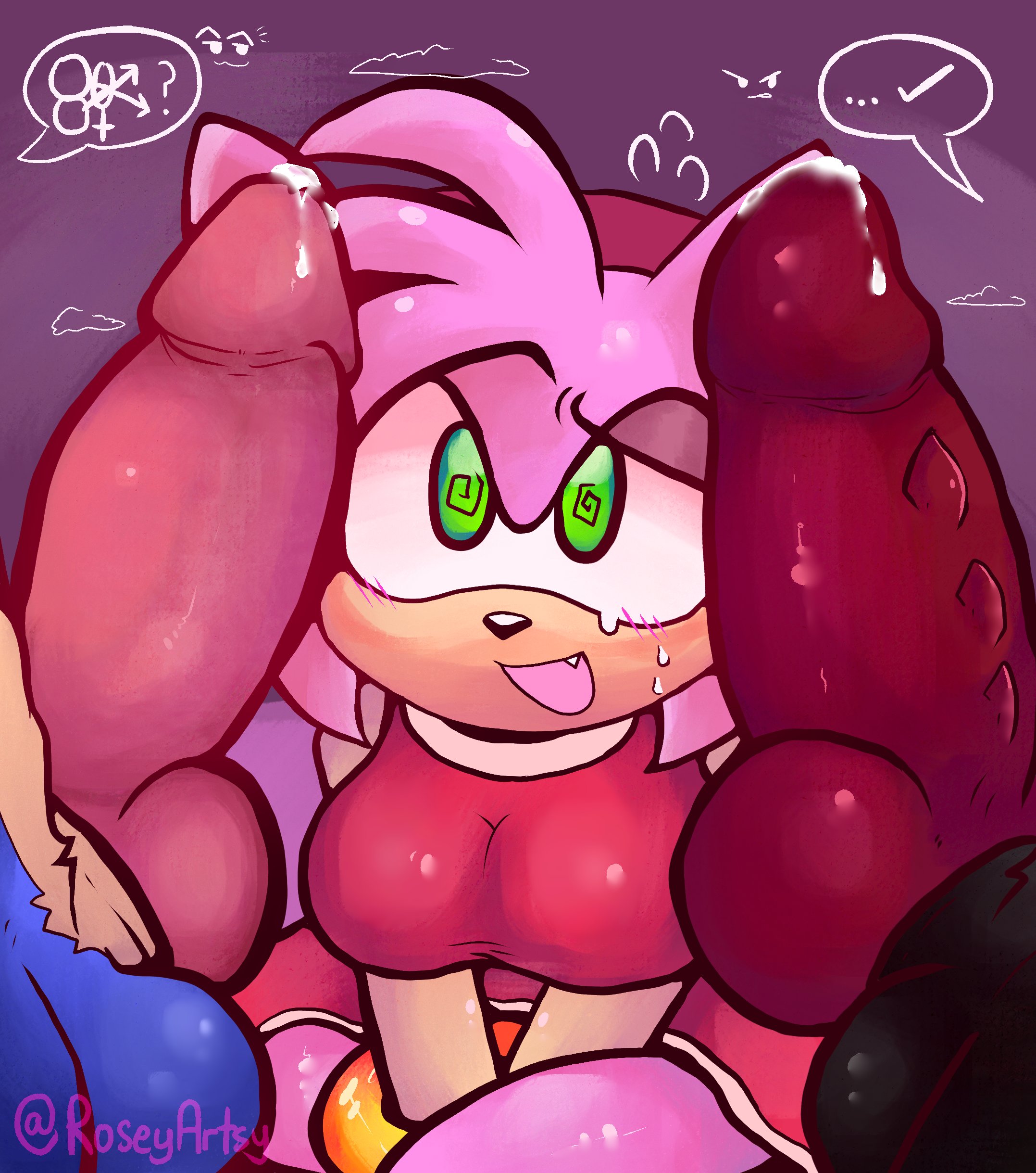 1girl, 1girls, 2boys, amy rose, anthro, anthro female, anthro male, anthro on anthro, before sex, black fur, blue fur, blush, busty, canine, canine genitalia, canine penis, cock, cock hungry, cum, dick, dominant male, dress, erection, eulipotyphlan, female, femsub, fur, green eyes, group, hairband, hedgehog, imminent sex, kneeling, knot, knotted penis, leaking cum, leaking precum, male, maledom, mammal, on knees, penis, penis in front of face, pink fur, ready for sex, ready to fuck, red dress, red hairband, red penis, roseyartsya, sega, shadow the hedgehog, sonic (series), sonic the hedgehog, sonic the hedgehog (series), submissive female, threesome
