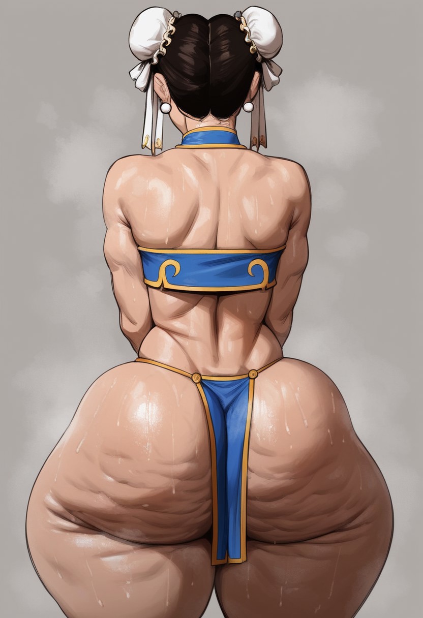 1girls, ai generated, ass, back view, big ass, capcom, cellulite, chun-li, fat ass, female, female only, loincloth, oiled, street fighter, taiga20, thick ass, thick thighs
