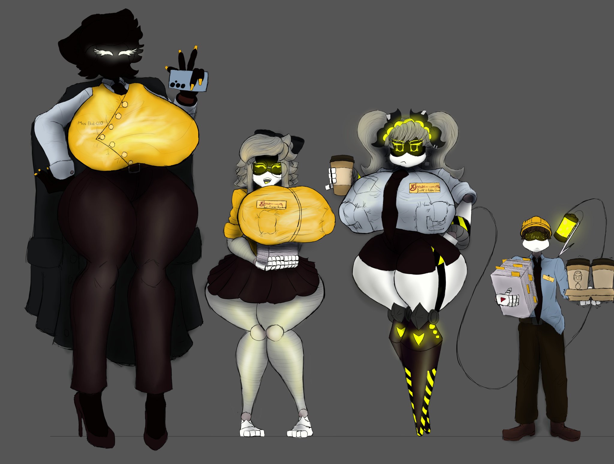 3girls, big breasts, big nipples, big thighs, cyn (murder drones), fordik, hyper ass, hyper breasts, j (murder drones), murder drone, murder drones, tessa elliot, worker drone