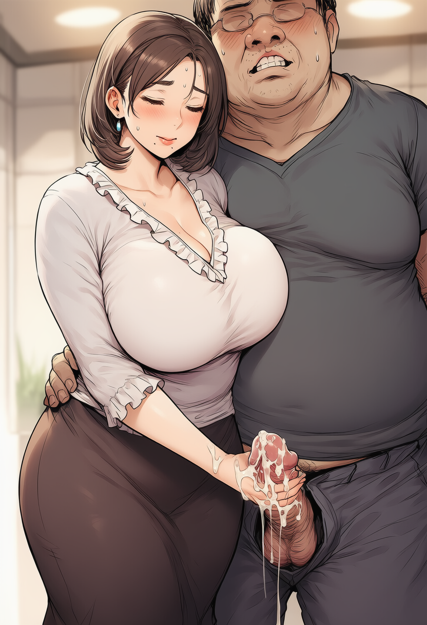 1boy, 1girls, ai generated, big breasts, breasts, chubby, chubby female, curvy, fat, female, findingb, gigantic breasts, handjob, huge breasts, large breasts, mature female, milf, ntr, plump, public, ugly bastard