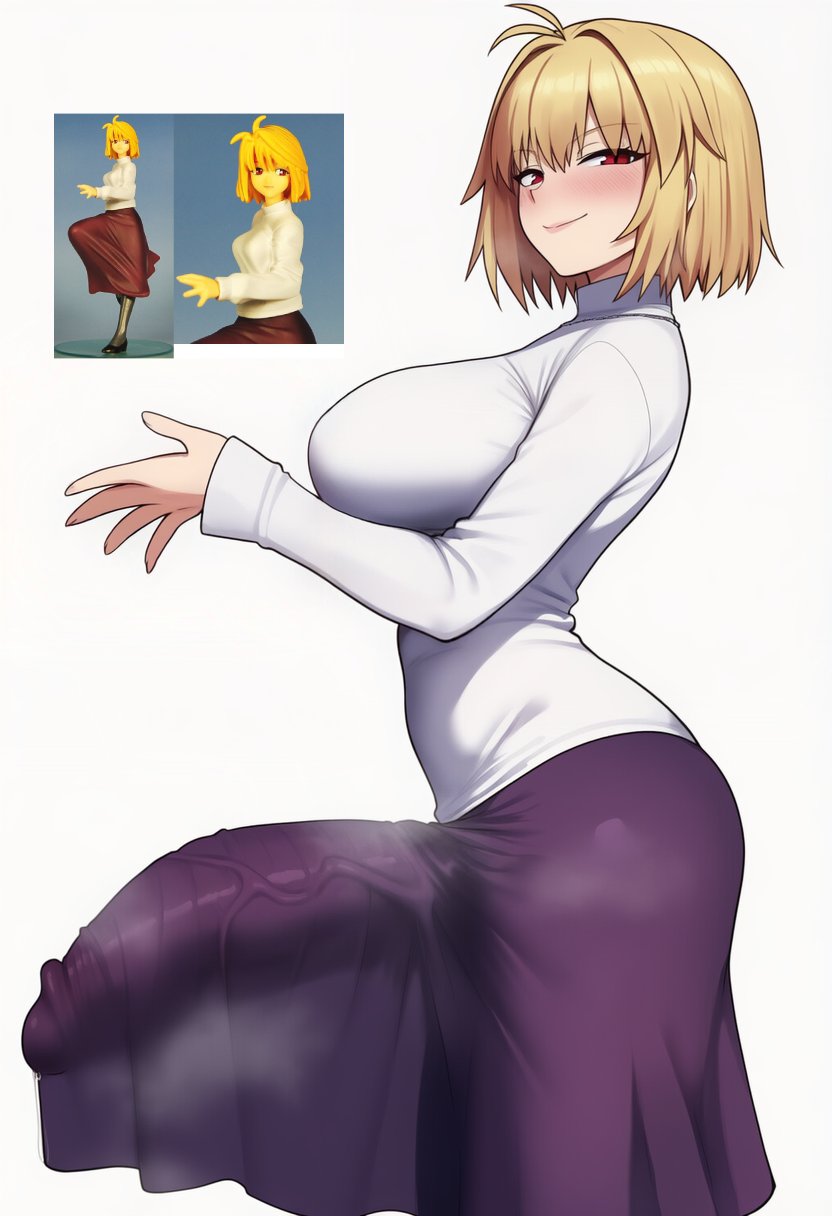 1futa, ai generated, arcueid brunestud, big breasts, big penis, blonde futa, blonde hair, busty, dick, dickgirl, erect penis, erection, erection under clothes, fat cock, futa only, futanari, huge breasts, huge cock, large breasts, large penis, melty blood arcueid figure (meme), meme, mostly clothed, penis, penis under clothes, reference image, rengchan, tsukihime