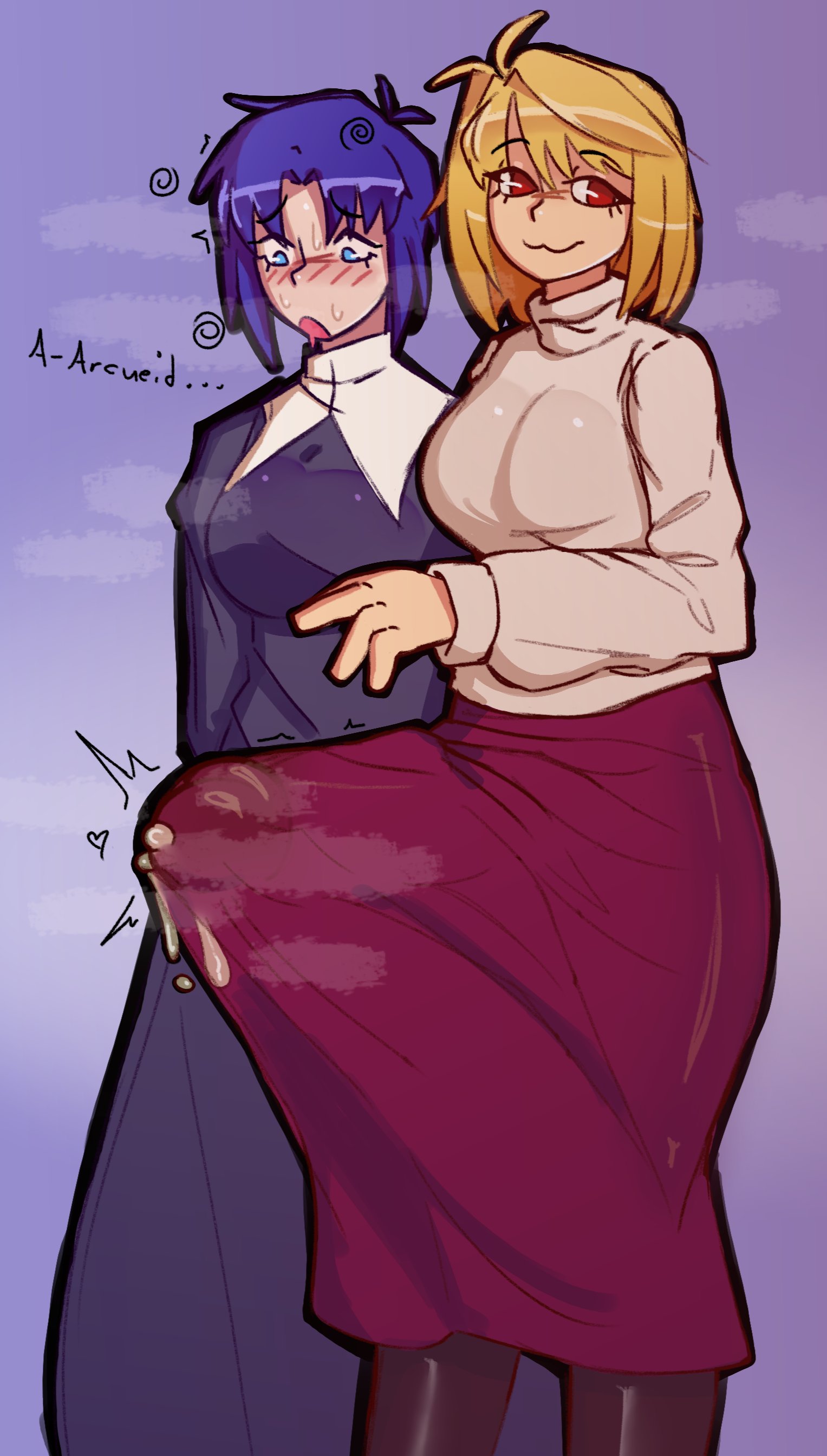 :3, 1futa, 1girls, 2026, 2d, 2d (artwork), 2d artwork, arcueid brunestud, big breasts, big penis, blonde futa, blonde hair, blue eyes, blue hair, blush, busty, ciel (tsukihime), cock hungry, curtained hair, dick, dickgirl, digitalbaibai, drooling, erect penis, erection, erection under clothes, fat cock, futa only, futanari, hi res, highres, horny, horny female, huge breasts, huge cock, large breasts, large penis, melty blood, melty blood arcueid figure (meme), meme, mostly clothed, nun, penis, penis under clothes, short hair, steam, steaming body, sweat, tenting, tsukihime, tunic, type-moon