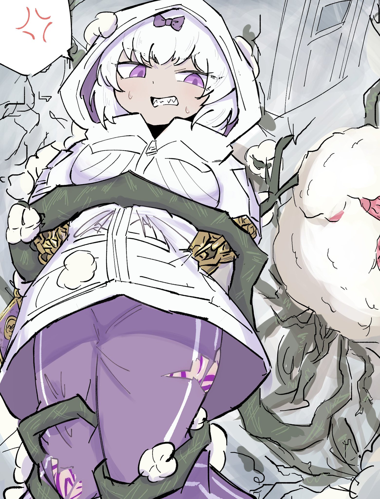 1girls, 2d, 2d (artwork), 2d artwork, abnormality (project moon), anger symbol, angry, bound, bound arms, bound legs, clothes tearing, drawingmorde, drenched gossypium (limbus company), fully clothed, fully clothed female, kira (limbus company), limbus company, project moon, sharp teeth, tattoos, tentacle, tentacle rape, vine bondage, vines