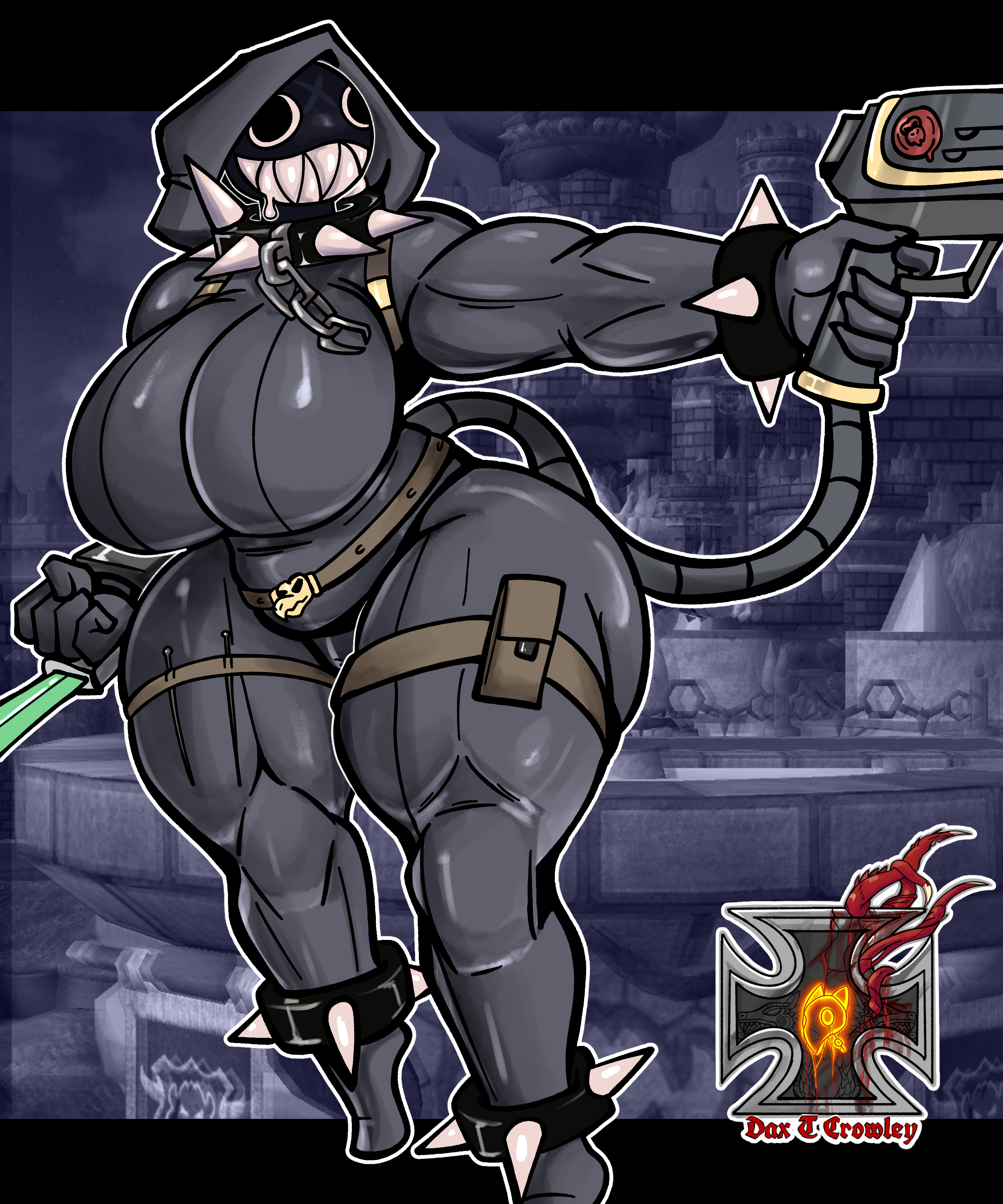 1girls, assassin, big ass, big breasts, big thighs, callidus assassin, chain chomp, female, gigi (thecoatl034), gun, huge breasts, imperium of man, latex, mario (series), muscular, officio assassinorum, rose dax, super mario bros., warhammer (franchise), warhammer 40k
