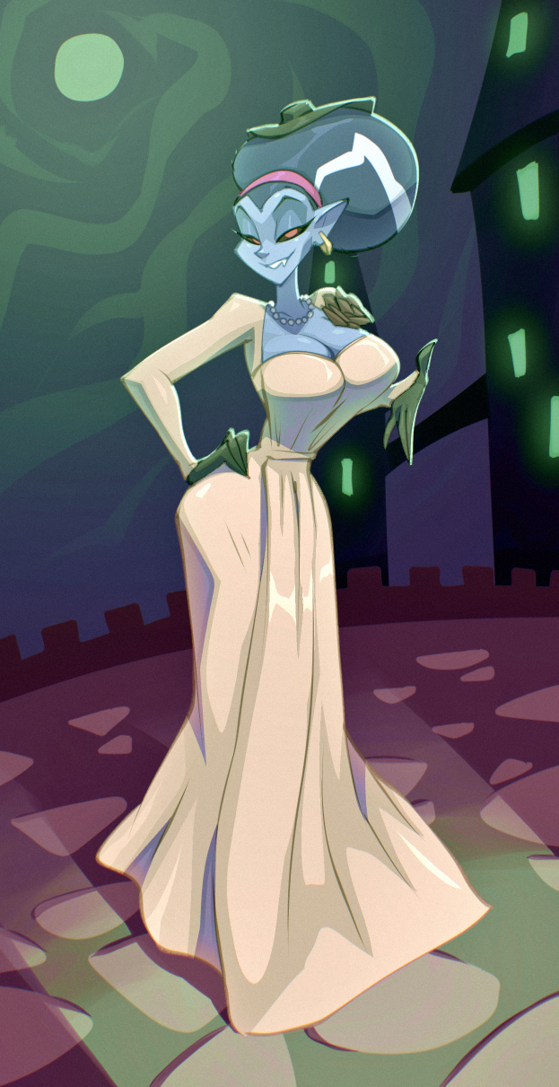1girls, 2d, 2d (artwork), 2d artwork, alcina dimitrescu, big ass, big breasts, bigdad, black hair, blue skin, braindead 13, bride, bride gown, cosplay, resident evil, resident evil 8: village, solo, tagme, thick thighs, undead, vampire, vampire girl, vivi (brain dead 13), white clothing, white streak