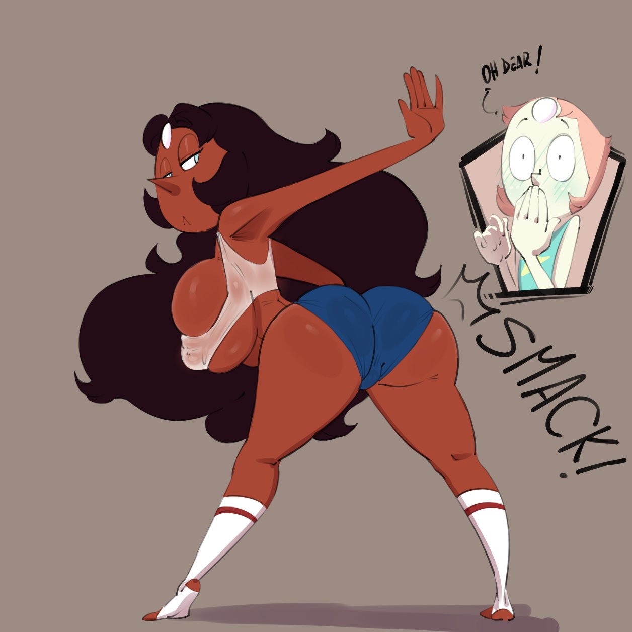 2d, 2d (artwork), 2d artwork, ass, big ass, big breasts, breasts, connie maheswaran, female, female only, fusion, hair, hips, lips, pearl (steven universe), pearlie (blackmorty), pokachu (artist), solo, spanking, steven universe, stirrup legwear, thick ass, thick hips, thick legs, thick thighs, wide hips, wide thighs
