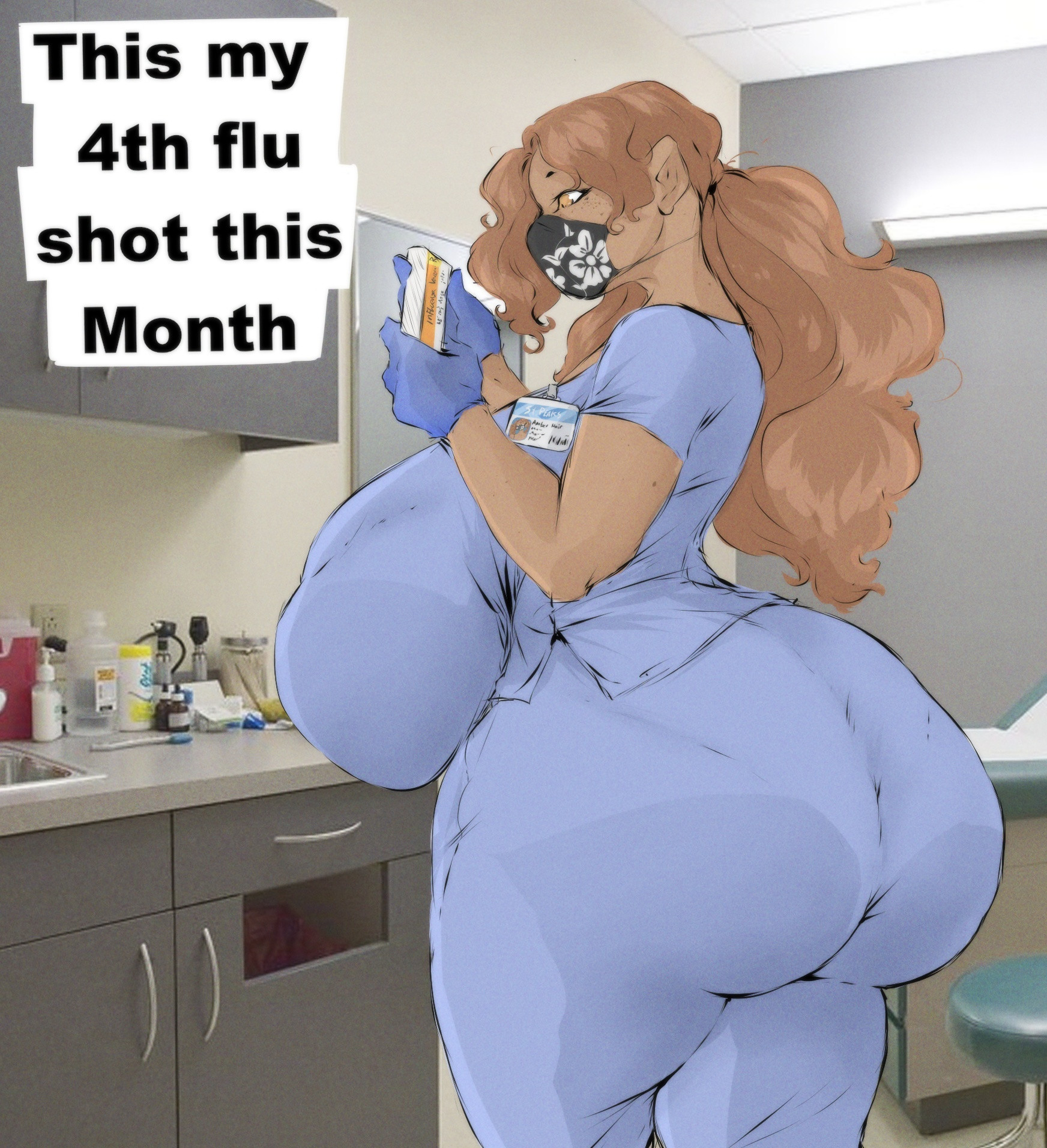amber noir, ass, big ass, big breasts, breasts, bubble ass, bubble butt, cleavage, dullvivid, female, furry, huge ass, huge breasts, meme, nurse, nurse uniform, scrubs, tagme, thick thighs, wide hips