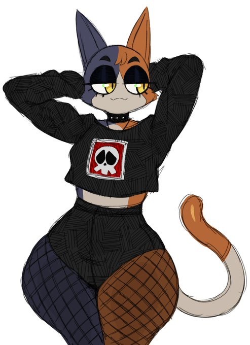 :3, 1girls, anthro, color, curvy, curvy female, female, female only, fishnets, fortnite, front view, furry, half-closed eyes, meow skulls (fortnite), meowskulls, skull, solo, solo female, sssonic2, tail, thick, thick thighs, thighs, yellow eyes