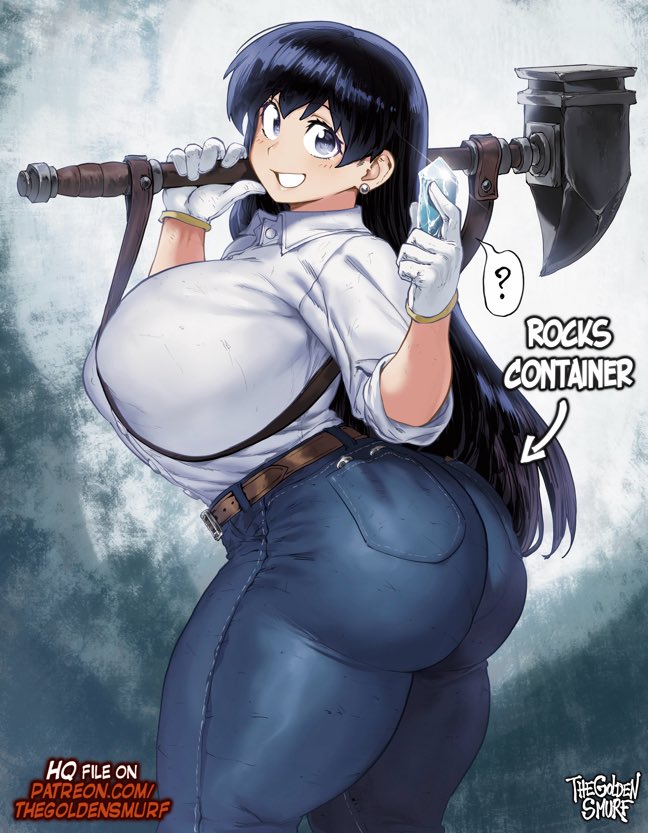 1girls, arato nagi, ass, big ass, big breasts, big butt, big thighs, black hair, breasts, evil container, female, female only, grey eyes, hair, hammer, huge breasts, jeans, light-skinned female, lips, object, ruri no houseki, shirt, solo, thegoldensmurf, thick, thick ass, thick butt, thick hips, thick legs, thick thighs, white shirt, wide ass, wide hipped female, wide hips, wide thighs