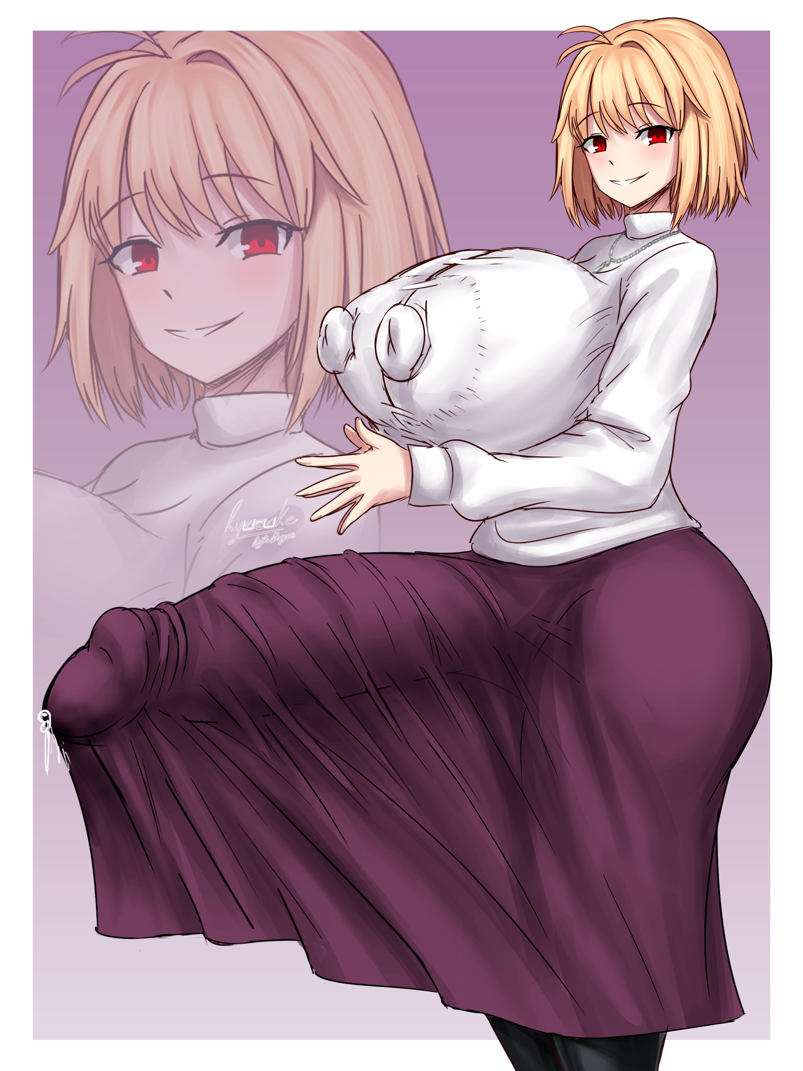 1futa, arcueid brunestud, big penis, blonde futa, dick, dickgirl, erect penis, erection, erection under clothes, fat cock, futa only, futanari, hard on, huge breasts, huge cock, hyper penis, large penis, melty blood arcueid figure (meme), meme, nipples, nipples visible through clothing, penis, penis under clothes, ryusuke kh (ryusuke kyte hagane), ryusuke kyte hagane, solo, solo futa, thick penis, tsukihime