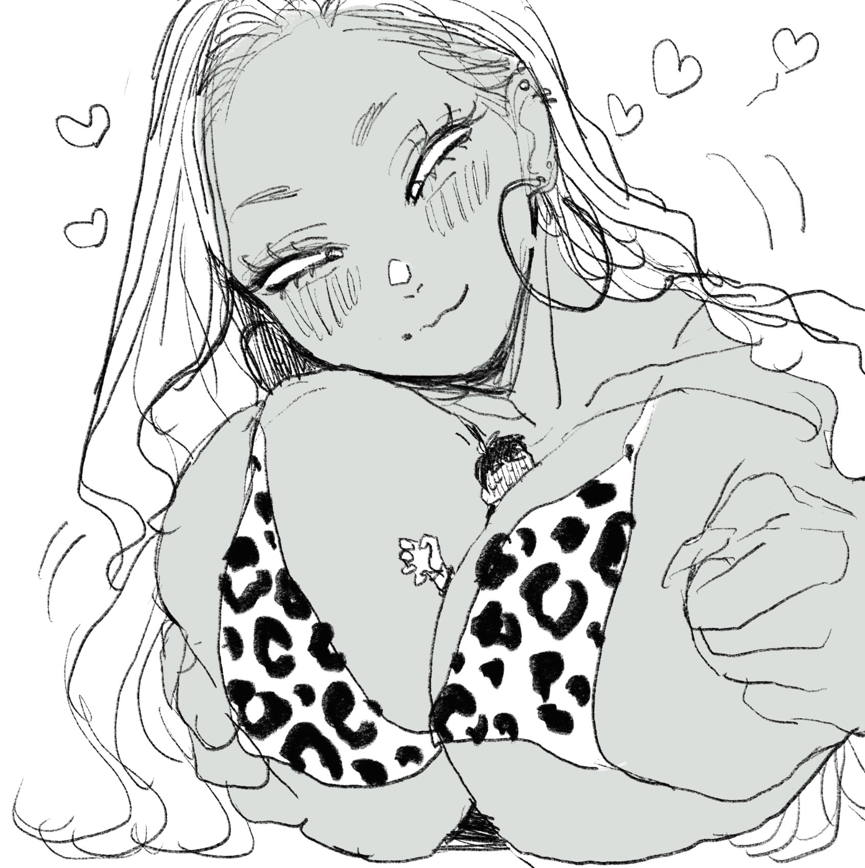 1boy, 1girls, 2d, big breasts, breasts, busty, butakun, female, female focus, giantess, gyaru, long hair, male, sketch, tagme, tan, tan body, tan skin, tan skinned female