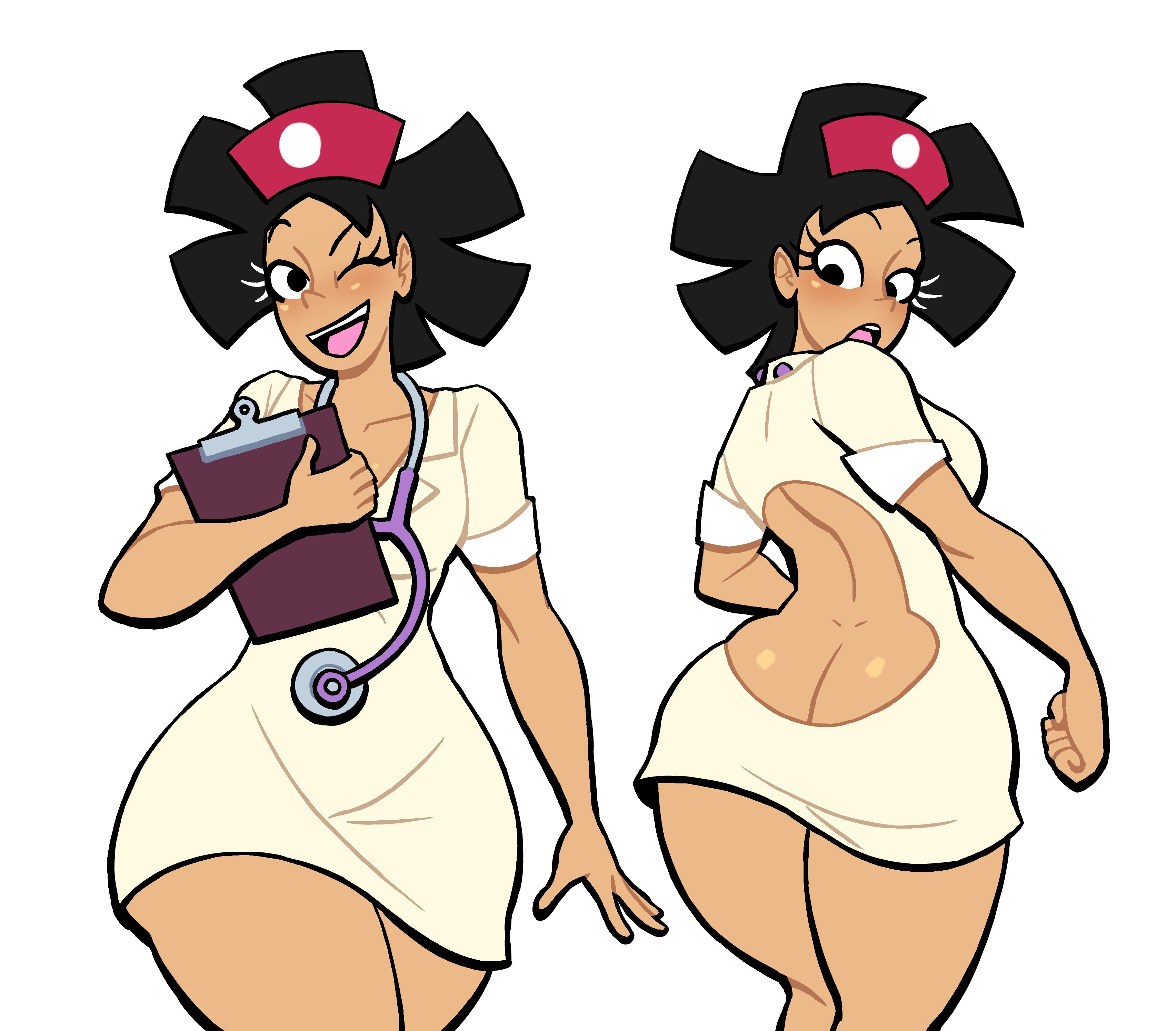 1girls, amy wong, asian, asian female, ass, ass cleavage, ass crack, ass focus, big ass, big butt, black hair, blush, butt crack, eyebrows, eyelashes, fat ass, female, female only, futurama, large ass, looking at viewer, lovetopullmicke, nurse, nurse cap, nurse uniform, solo, solo female, solo focus, thick thighs, thighs, wide hips