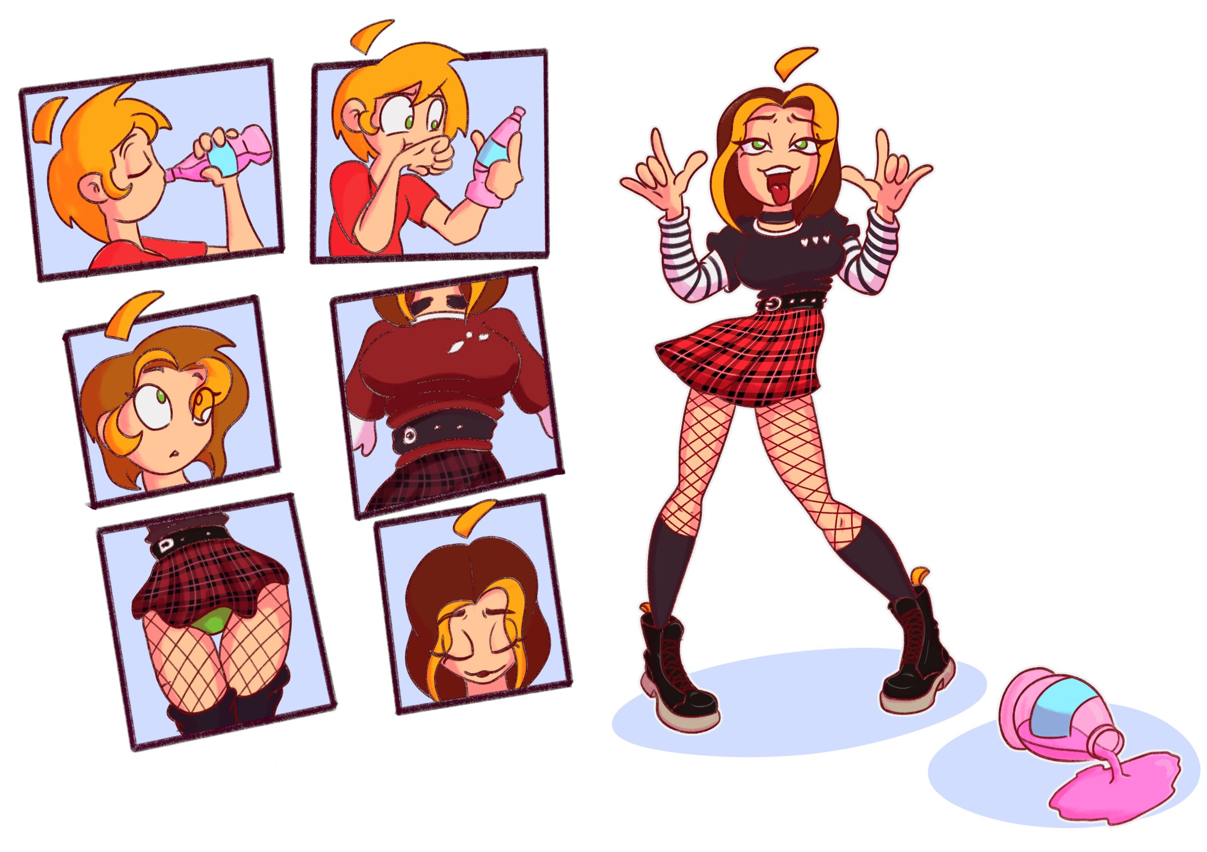 2020, blonde hair, egirl, female, mtf transformation, original, original character, original characters, potion, tagme, thatslugg, transformation, transformation sequence