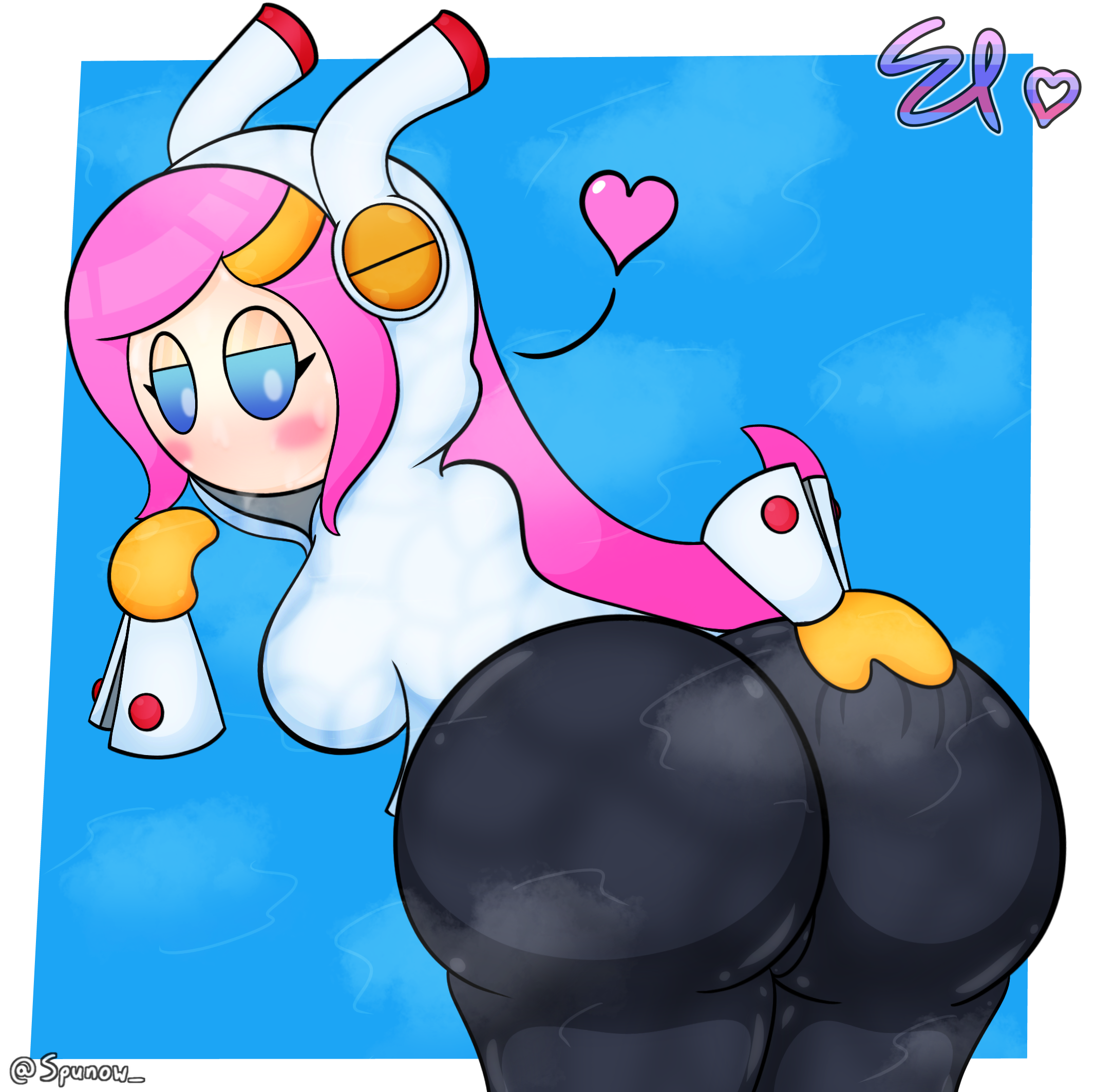 1girls, absurd res, accessory, artist name, artist signature, ass, bending over, big ass, blush, blushing at viewer, breasts, clothed, disembodied hand, disembodied hands, female, female focus, female only, gloves, grabbing, grabbing ass, grabbing own ass, heart, kirby (series), long hair, looking at viewer, looking back, nintendo, no mouth, pants, pink hair, spunow , susanna patrya haltmann, susie (kirby), sweat, sweater, sweaty, sweaty ass, sweaty body, sweaty breasts, sweaty butt, tagme, teasing, teasing viewer