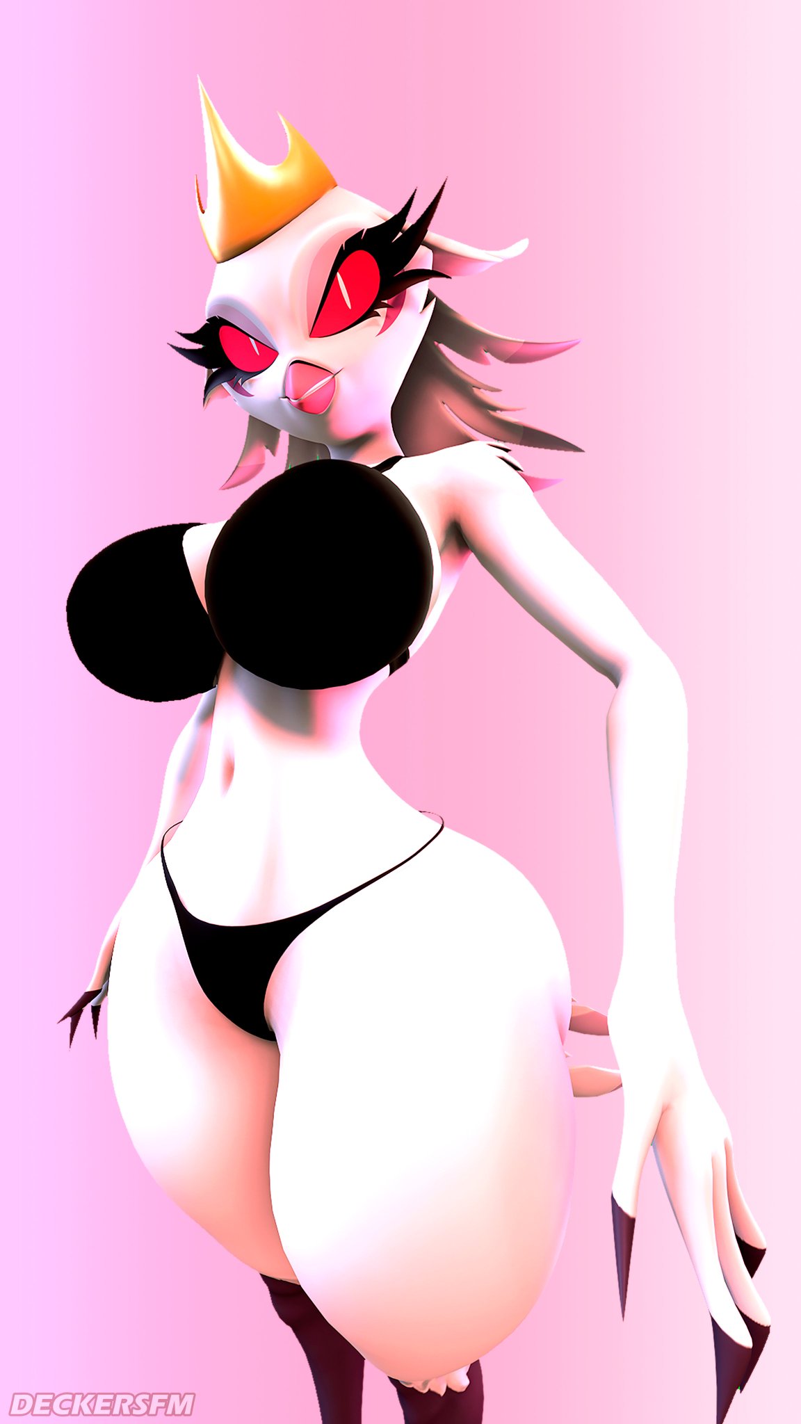 3d 3d_(artwork) 9:16 alternate_version_available artist_name big_breasts bra breasts deckersfm helluva_boss looking_at_viewer pink_background red_eyes simple_background stella_(helluva_boss) thick_thighs underwear vivienne_medrano wide_hips