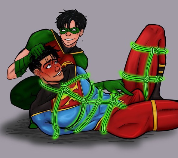 batman_(series) blush bondage conner_kent dc dc_comics gay hair_grab hand_in_hair kon-el kryptonite legs_held_open male male_focus male_only no1_tballplayer robin_(dc) robin_(tim_drake) submissive_male superboy superboy_(conner_kent) superman_(series) tied_up tim_drake timkon yaoi