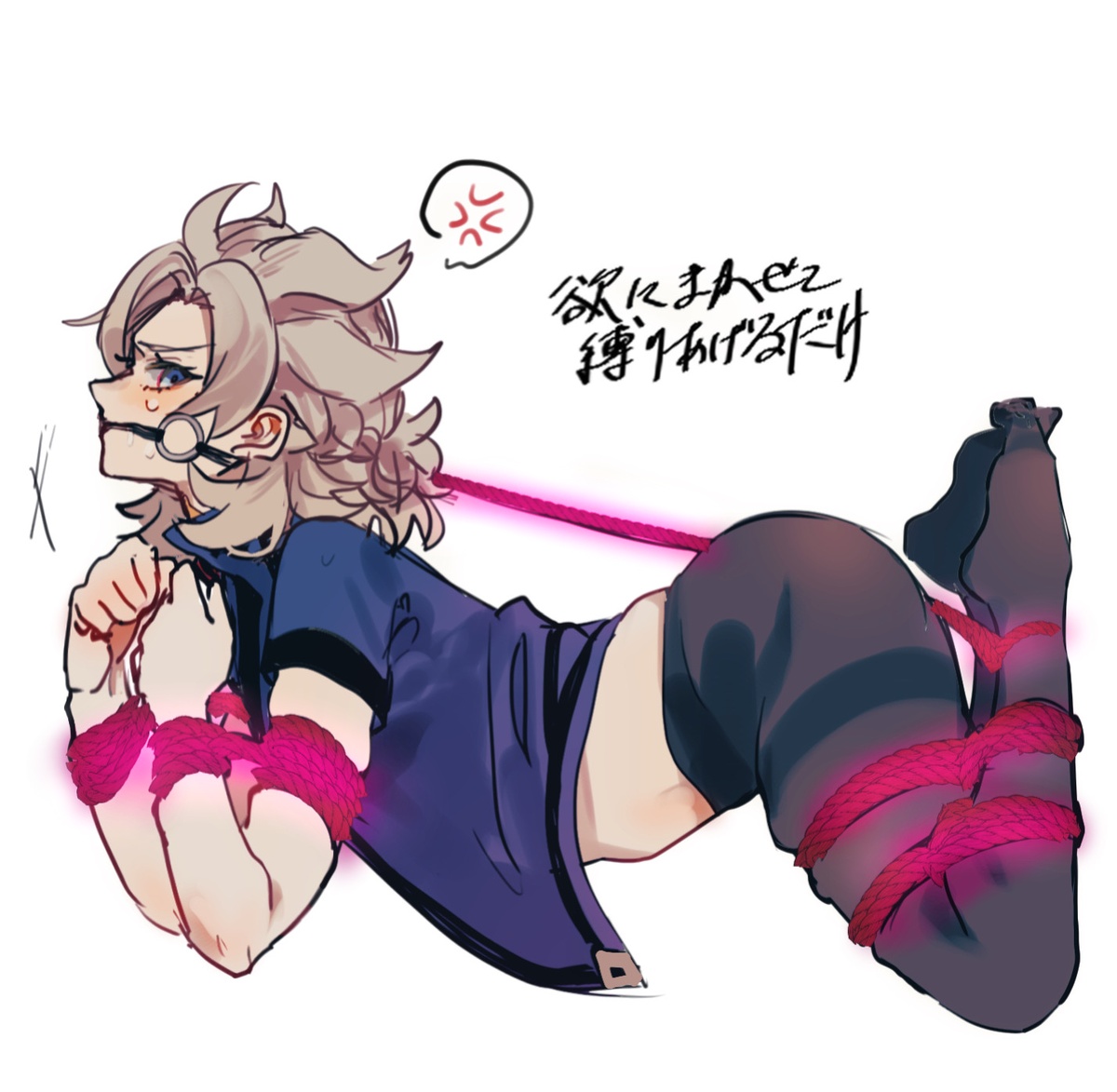 1boy, albedo (genshin impact), blonde hair, genshin impact, male, male only, stockings, tied up