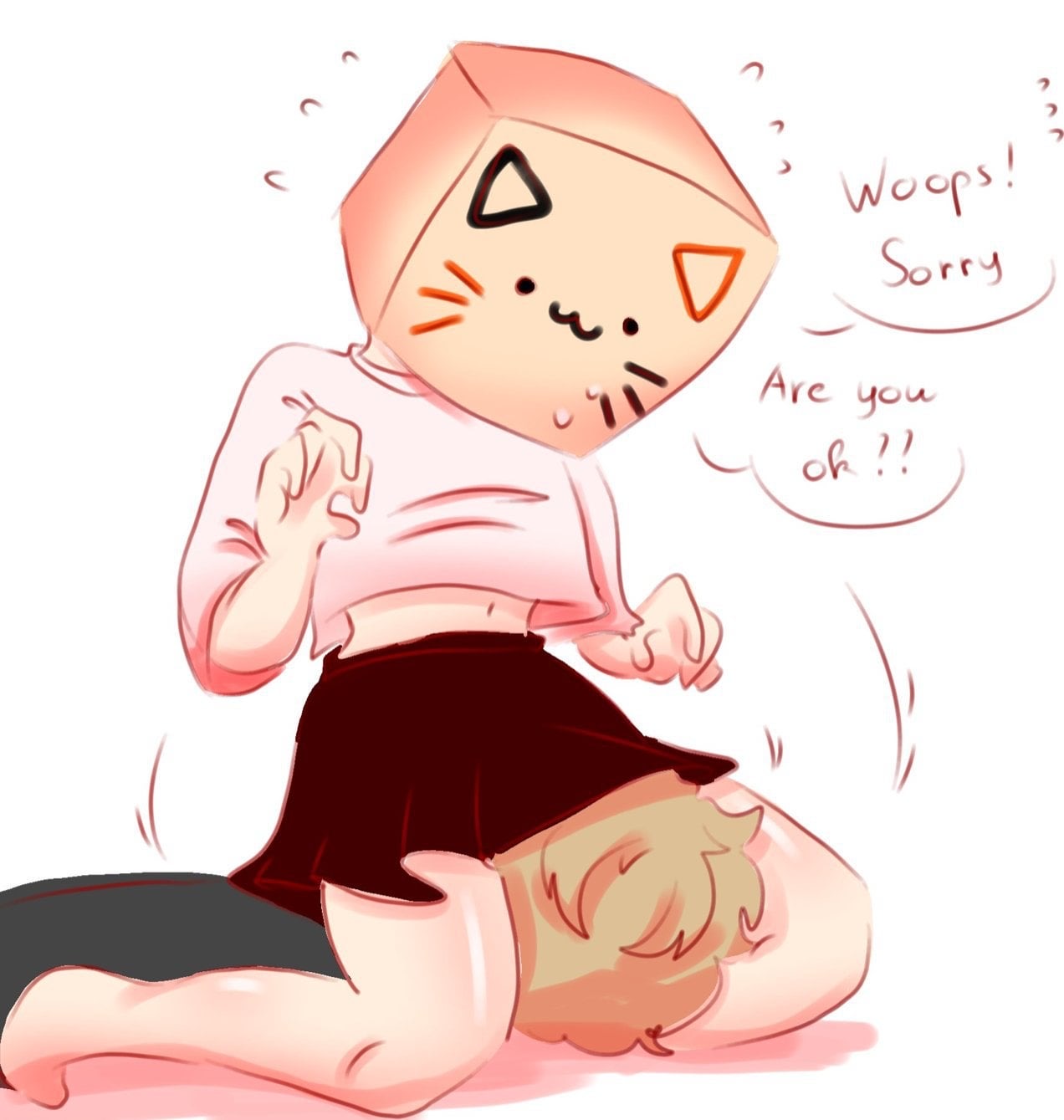 1boy, black skirt, blonde hair, cat ears, crumb, cuptoast, facesitting, female, male, mcyt, midriff, minecraft, minecraft youtubers, pink shirt, skirt, tagme, twitch, twitch streamer, twitch.tv, twitter, twitter username, youtube, youtuber, youtubers