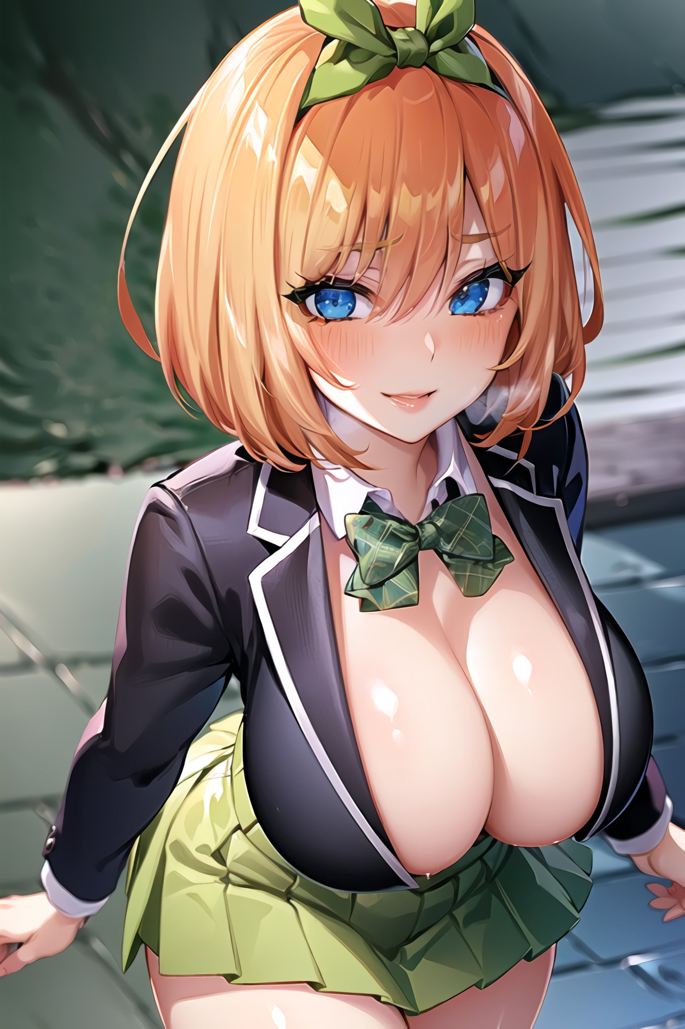 1girls, ai generated, breasts, curvy female, curvy figure, female, go-toubun no hanayome, hi res, huge breasts, nakano yotsuba, orange hair, school uniform, schoolgirl, short hair, skirt, solo focus, stable diffusion, voluptuous, voluptuous female