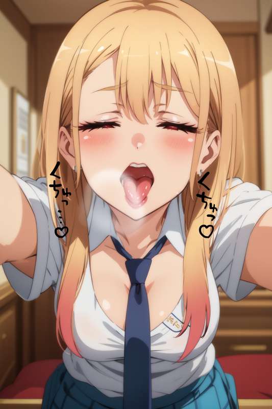 ai_generated ambiguous_pov big_breasts blonde_hair closed_eyes imminent_oral kitagawa_marin moaning open_mouth pov school_uniform sono_bisque_doll_wa_koi_wo_suru tie tongue_out yucchiaiart