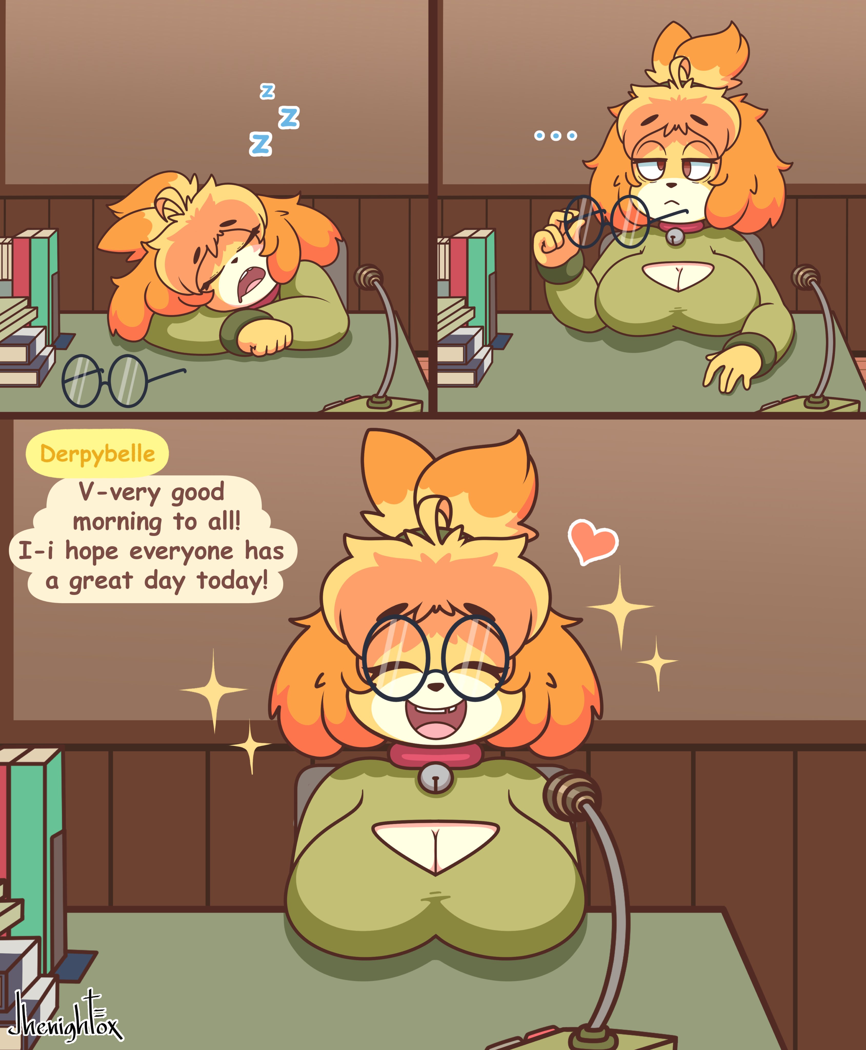 animal crossing, big breasts, breasts, canine, cleavage, cute, derpybelle, female, female focus, female only, glasses, isabelle (animal crossing), jhenightfox, missing tooth, nintendo, not porn, sfw, shih tzu