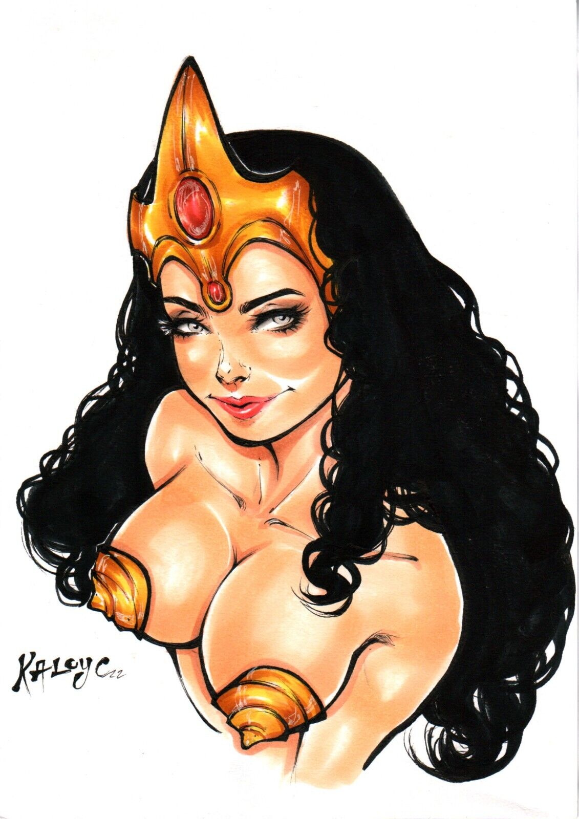 1girls 2023 a_princess_of_mars black_hair curvy_body curvy_female dejah_thoris ed_benes_studio female_focus female_only hi_res huge_breasts kaloy_costa_(artist) long_hair looking_at_viewer pasties signature solo_female solo_focus text voluptuous voluptuous_female